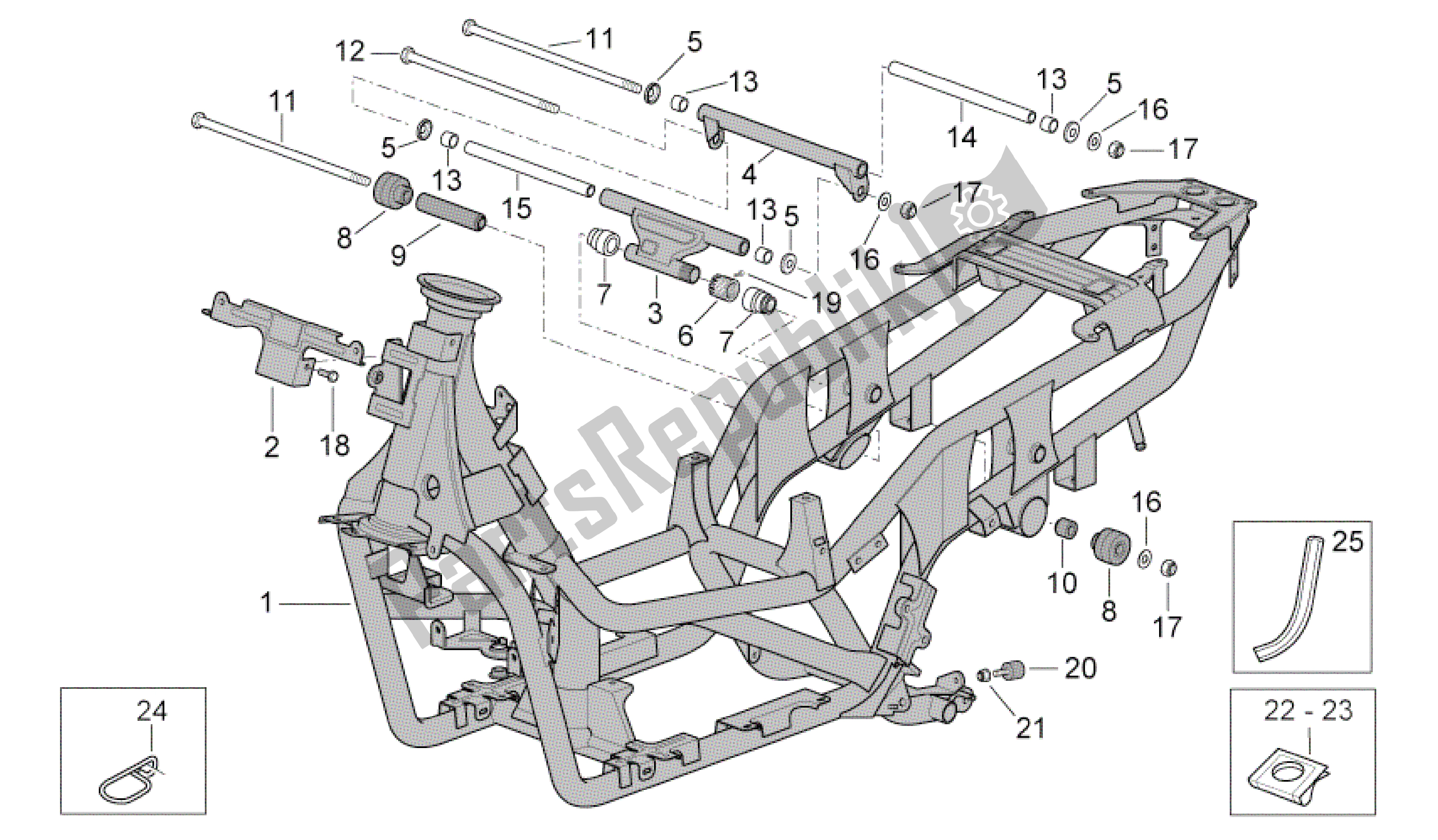 All parts for the Frame of the Aprilia Scarabeo 500 2003 - 2006