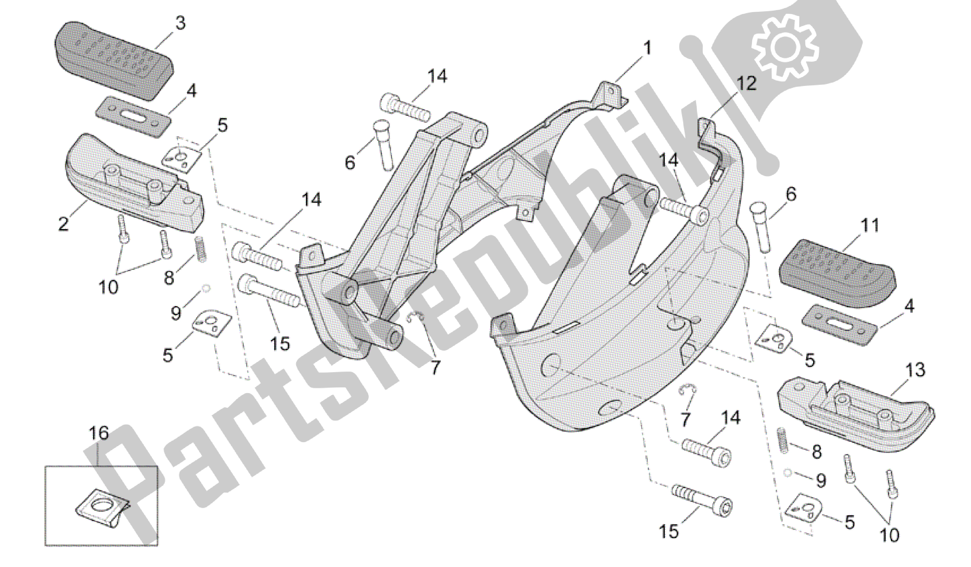 Alle Teile für das Fußstützen des Aprilia Scarabeo 500 2003 - 2006