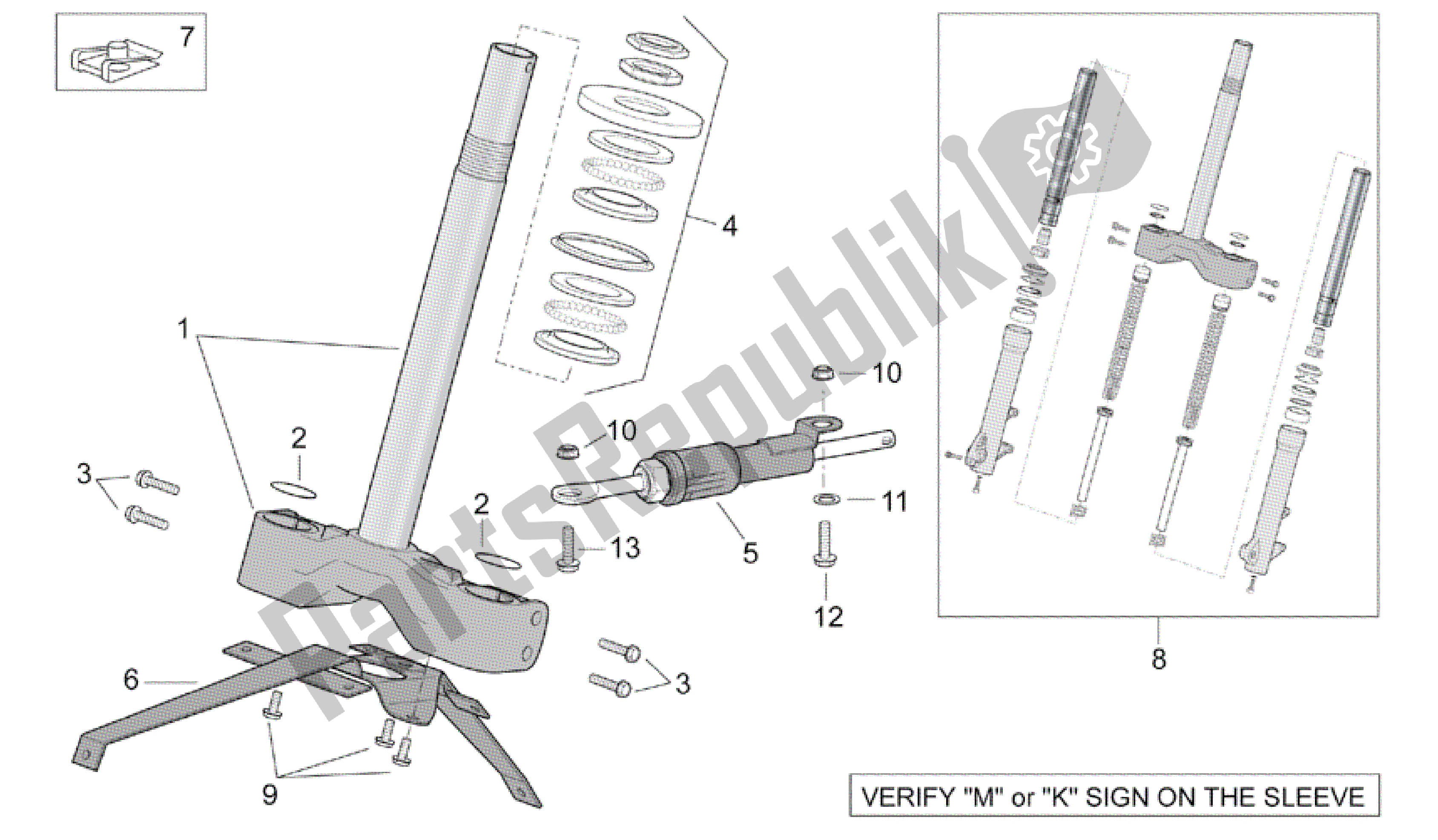 Alle onderdelen voor de Voorvork I van de Aprilia Scarabeo 500 2003 - 2006