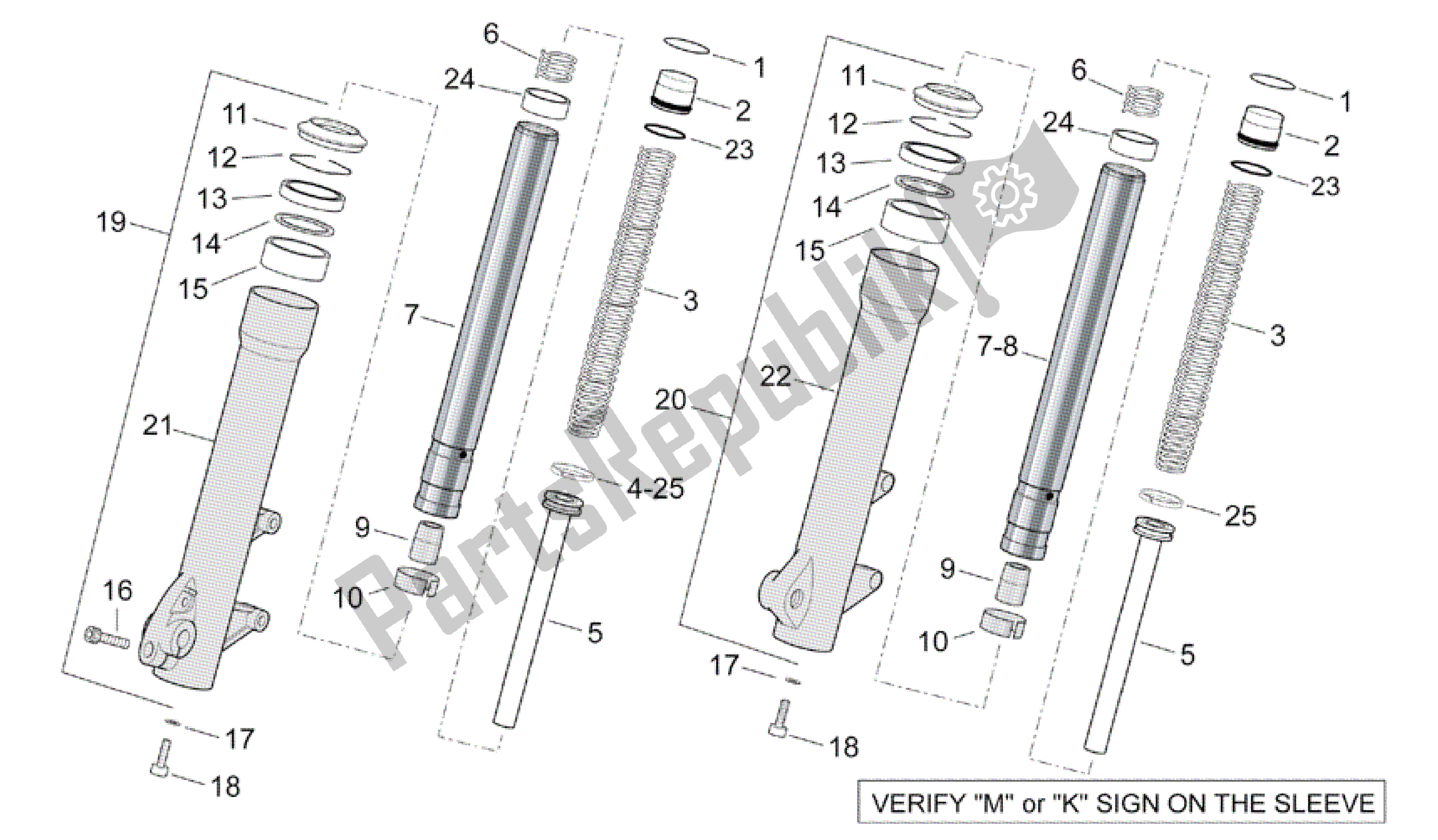 All parts for the Front Fork Ii of the Aprilia Scarabeo 500 2003 - 2006