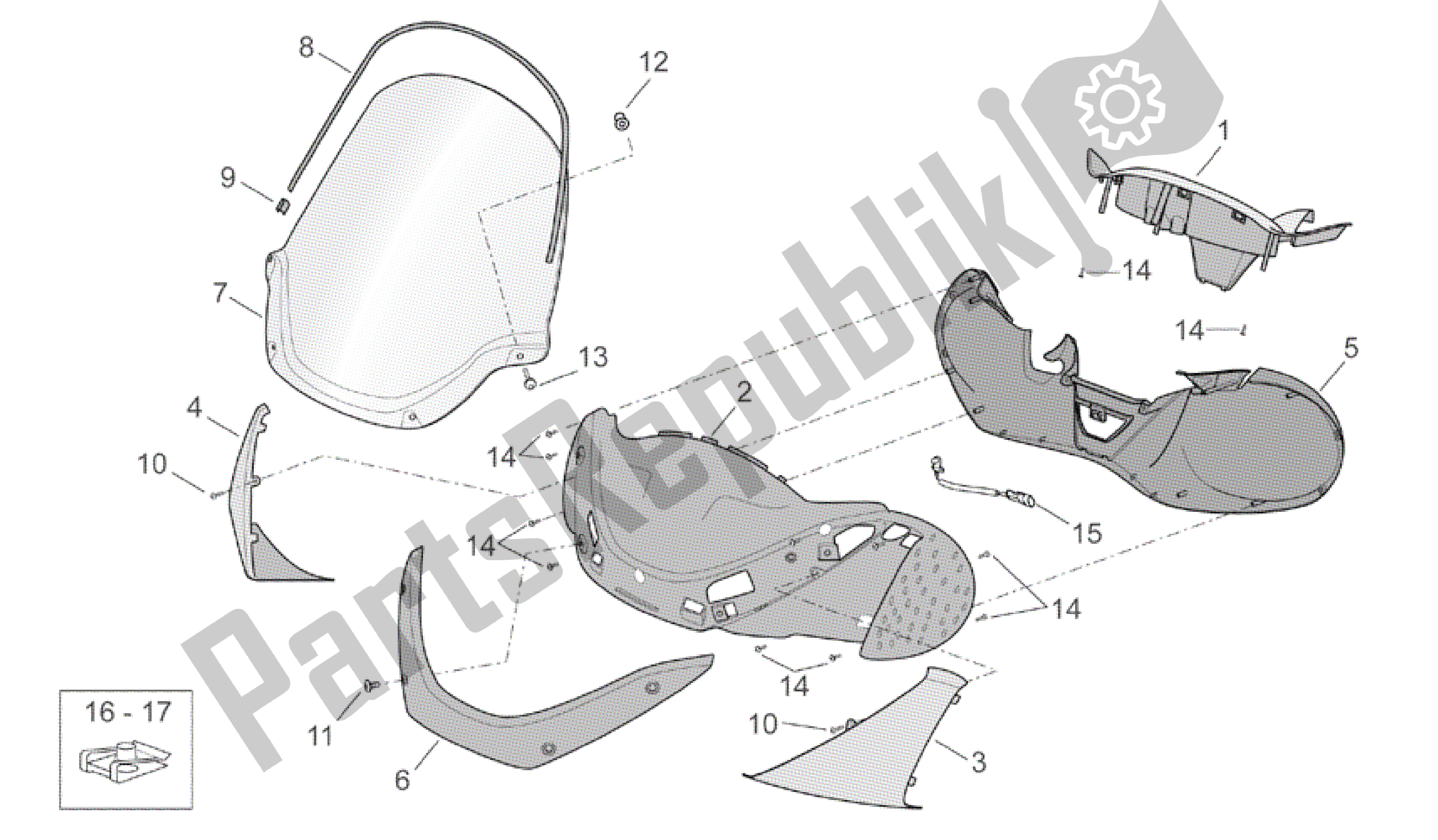 All parts for the Front Body I of the Aprilia Scarabeo 500 2003 - 2006