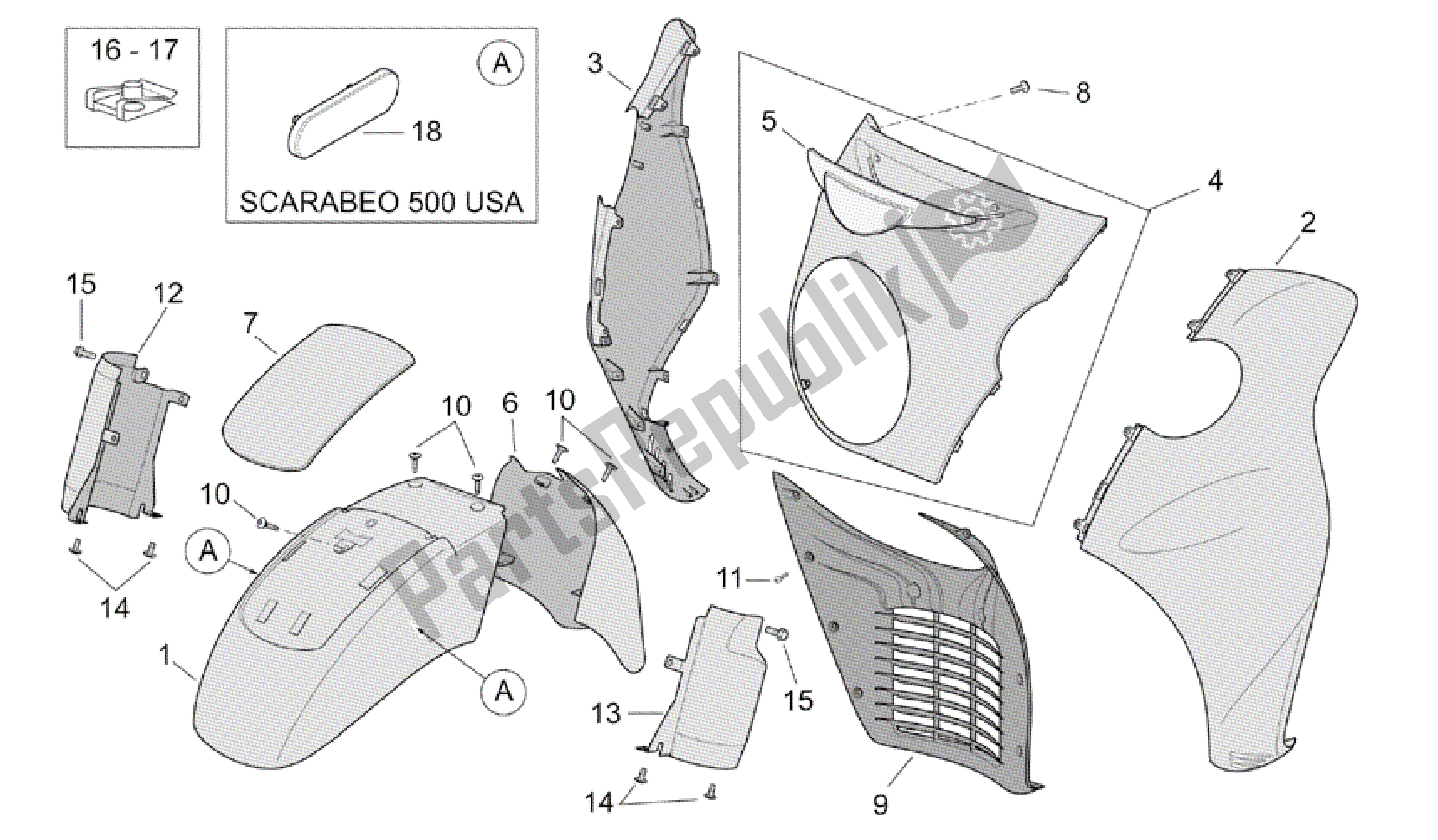 Alle Teile für das Vorderkörper Ii des Aprilia Scarabeo 500 2003 - 2006