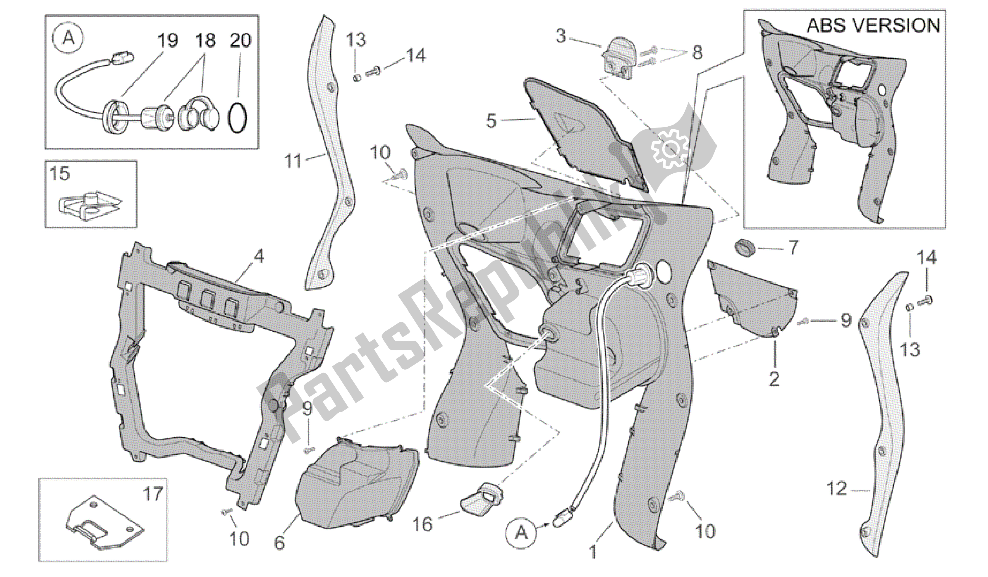 All parts for the Central Body I of the Aprilia Scarabeo 500 2003 - 2006