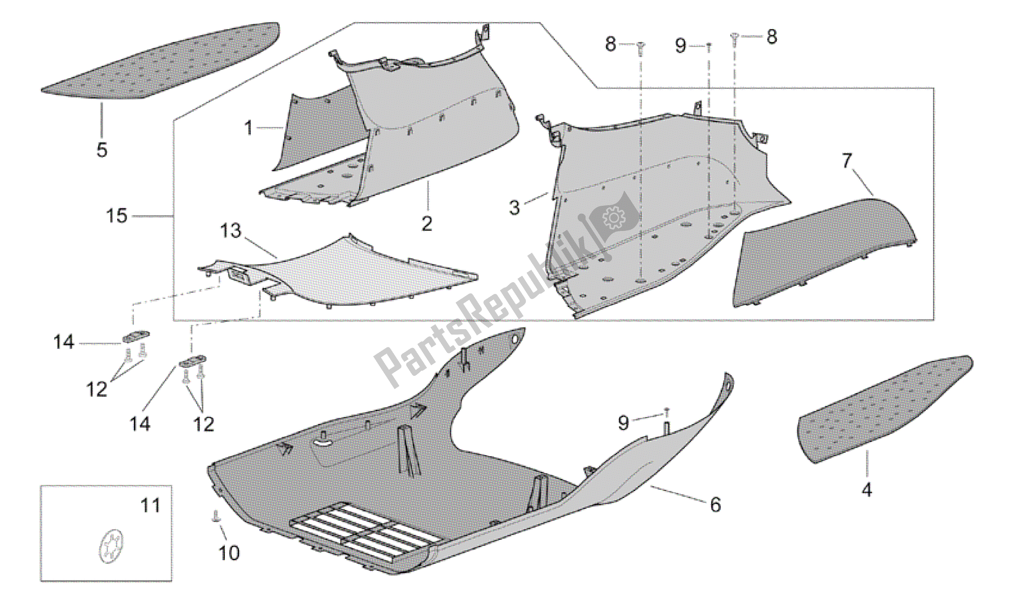 All parts for the Central Body Iii of the Aprilia Scarabeo 500 2003 - 2006