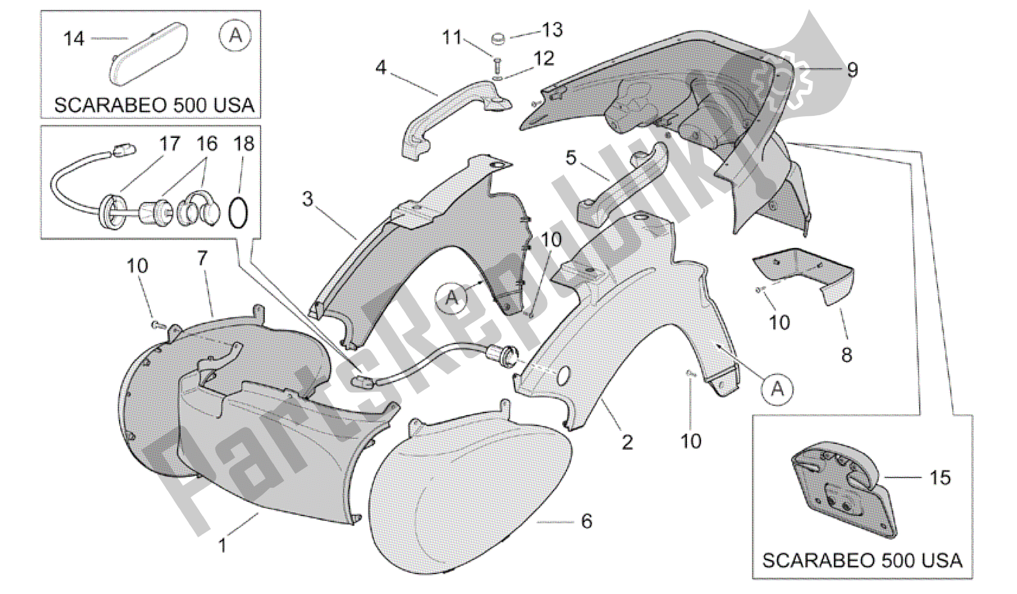 Alle Teile für das Hintere Karosserie des Aprilia Scarabeo 500 2003 - 2006