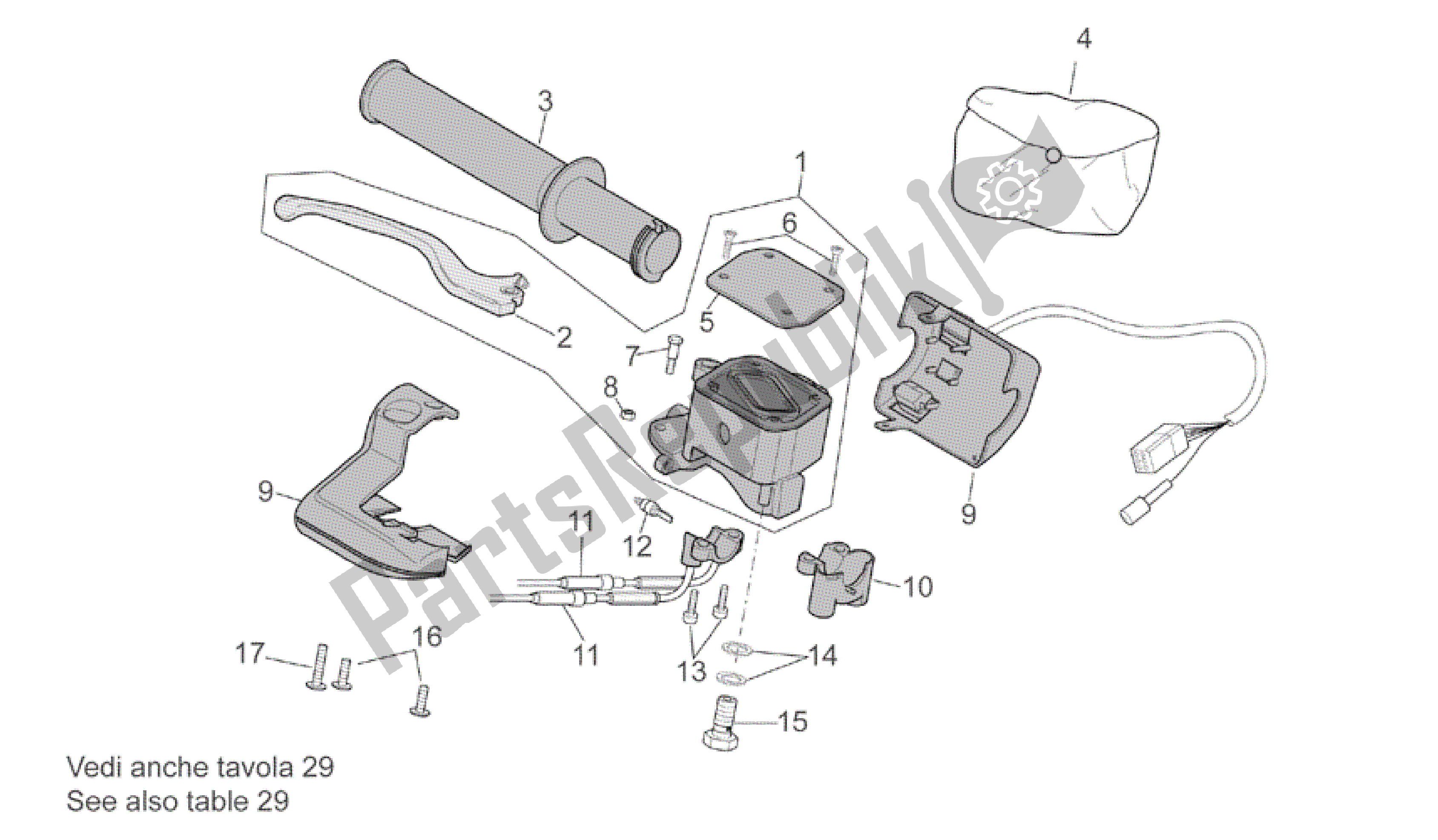 Alle onderdelen voor de Rh Controles van de Aprilia Scarabeo 500 2003 - 2006