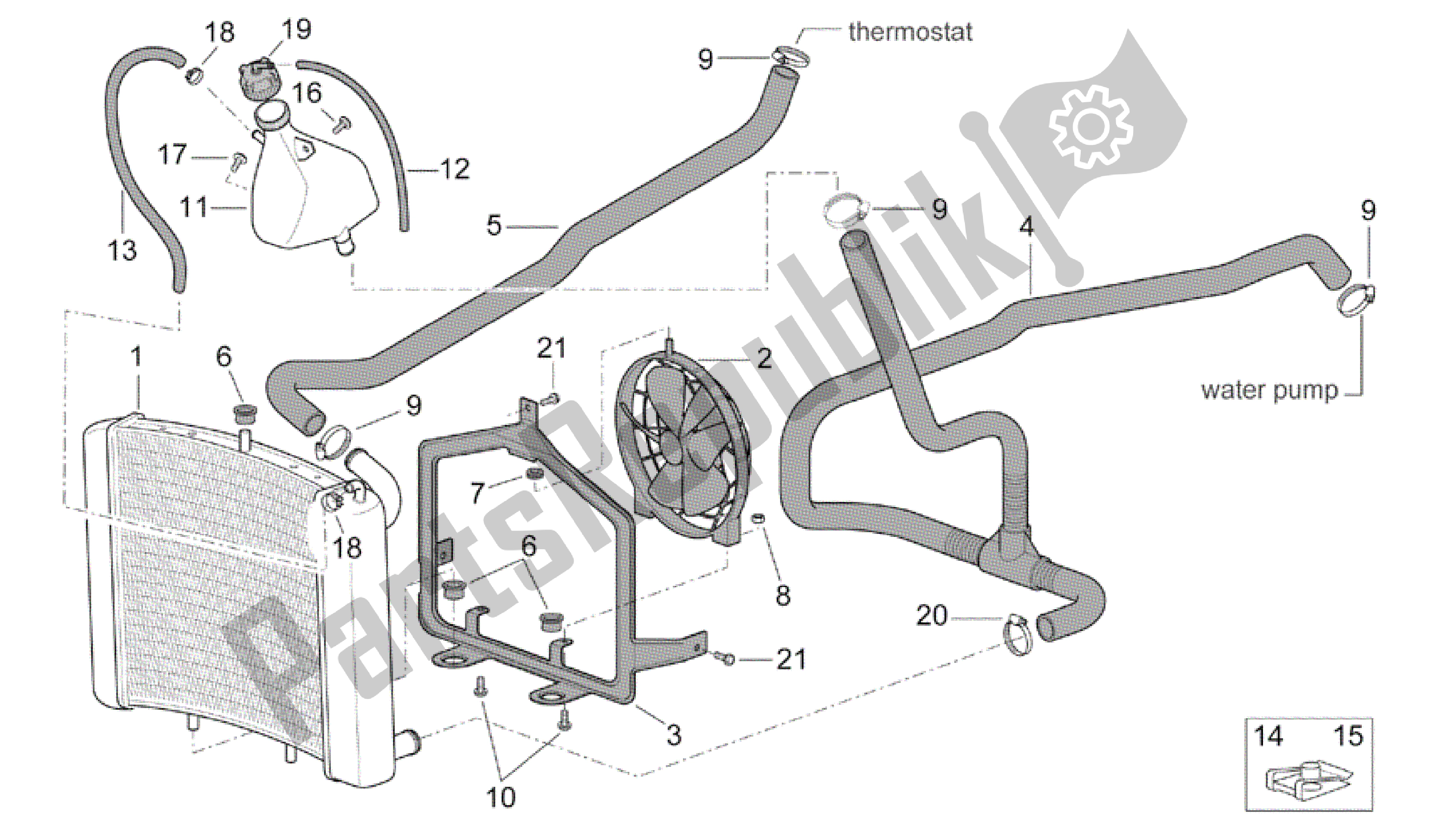 Tutte le parti per il Refrigeratore D'acqua del Aprilia Scarabeo 500 2003 - 2006