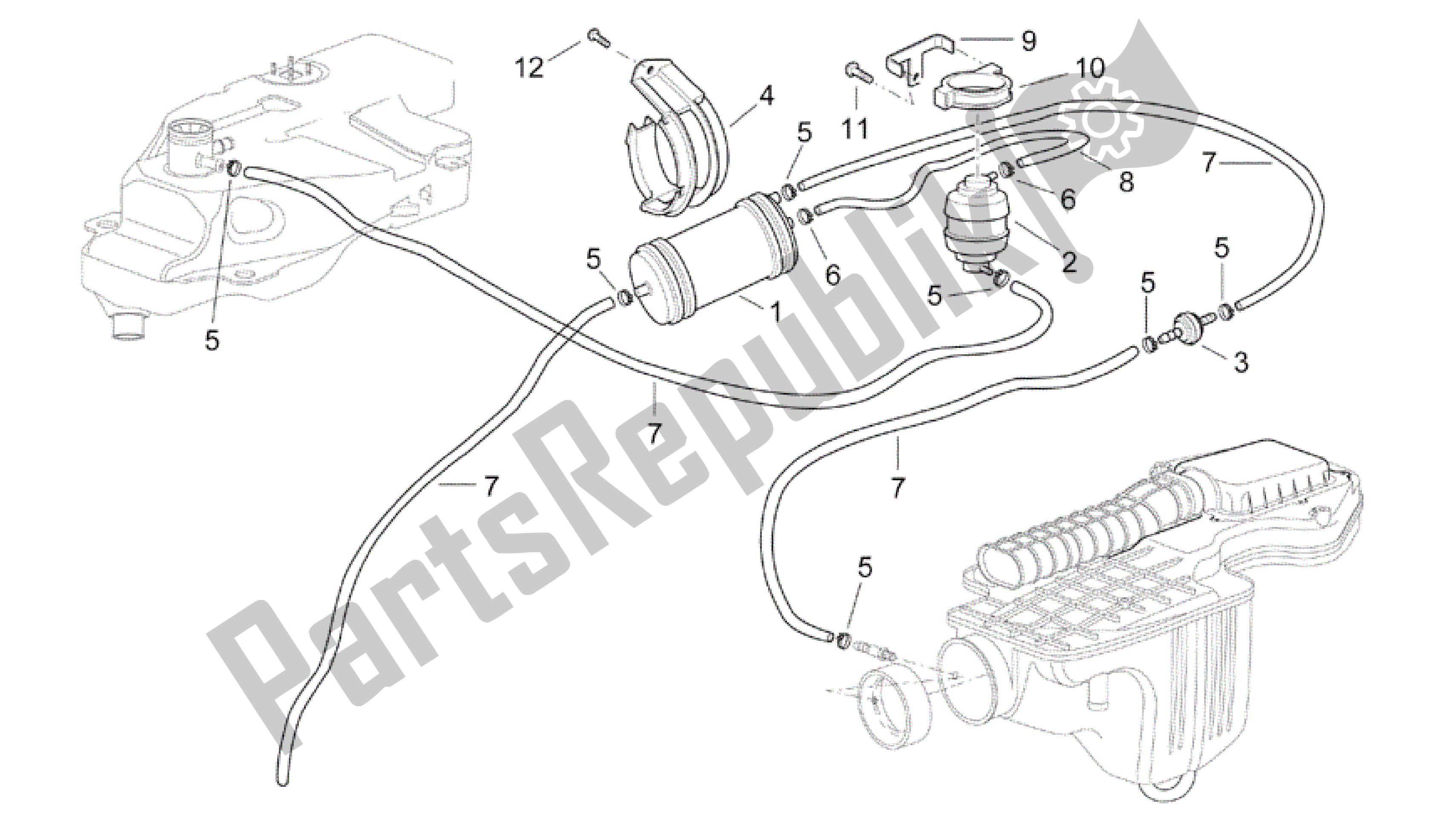 All parts for the Fuel Vapour Recover System of the Aprilia Scarabeo 500 2003 - 2006