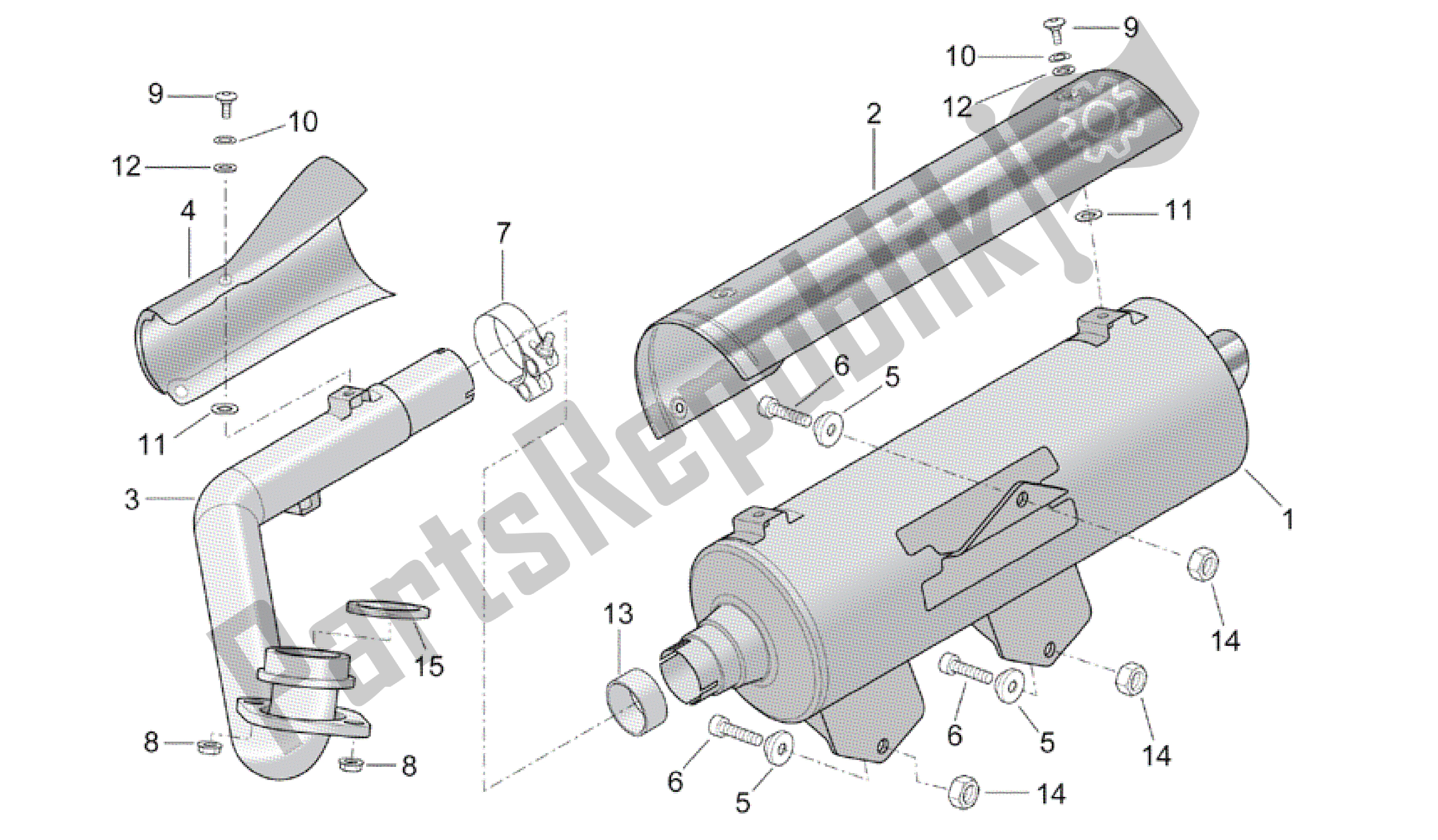 All parts for the Exhaust Unit of the Aprilia Scarabeo 500 2003 - 2006