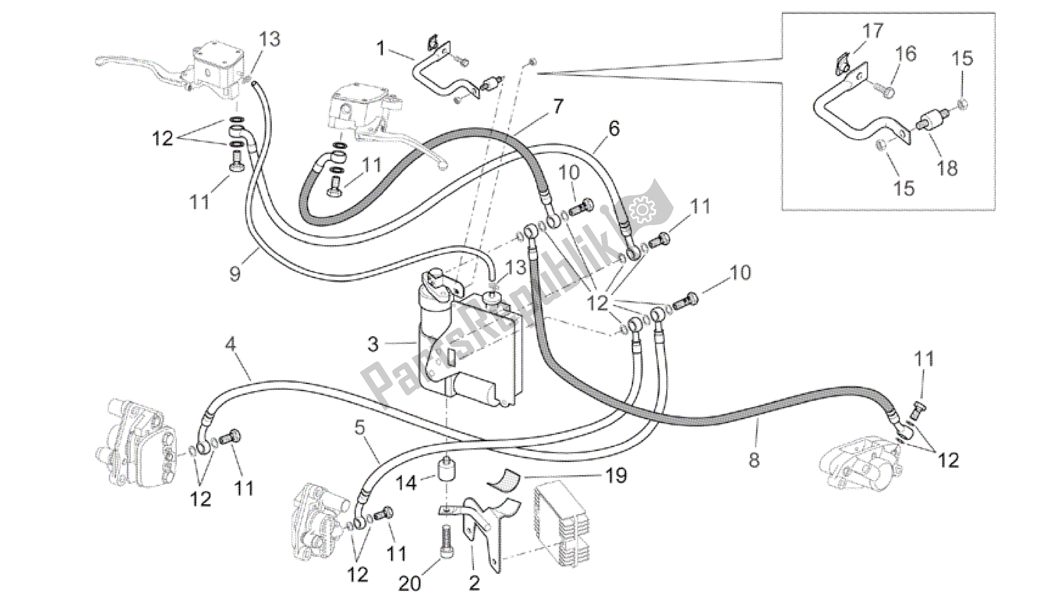 Alle onderdelen voor de Abs Remsysteem van de Aprilia Scarabeo 500 2003 - 2006