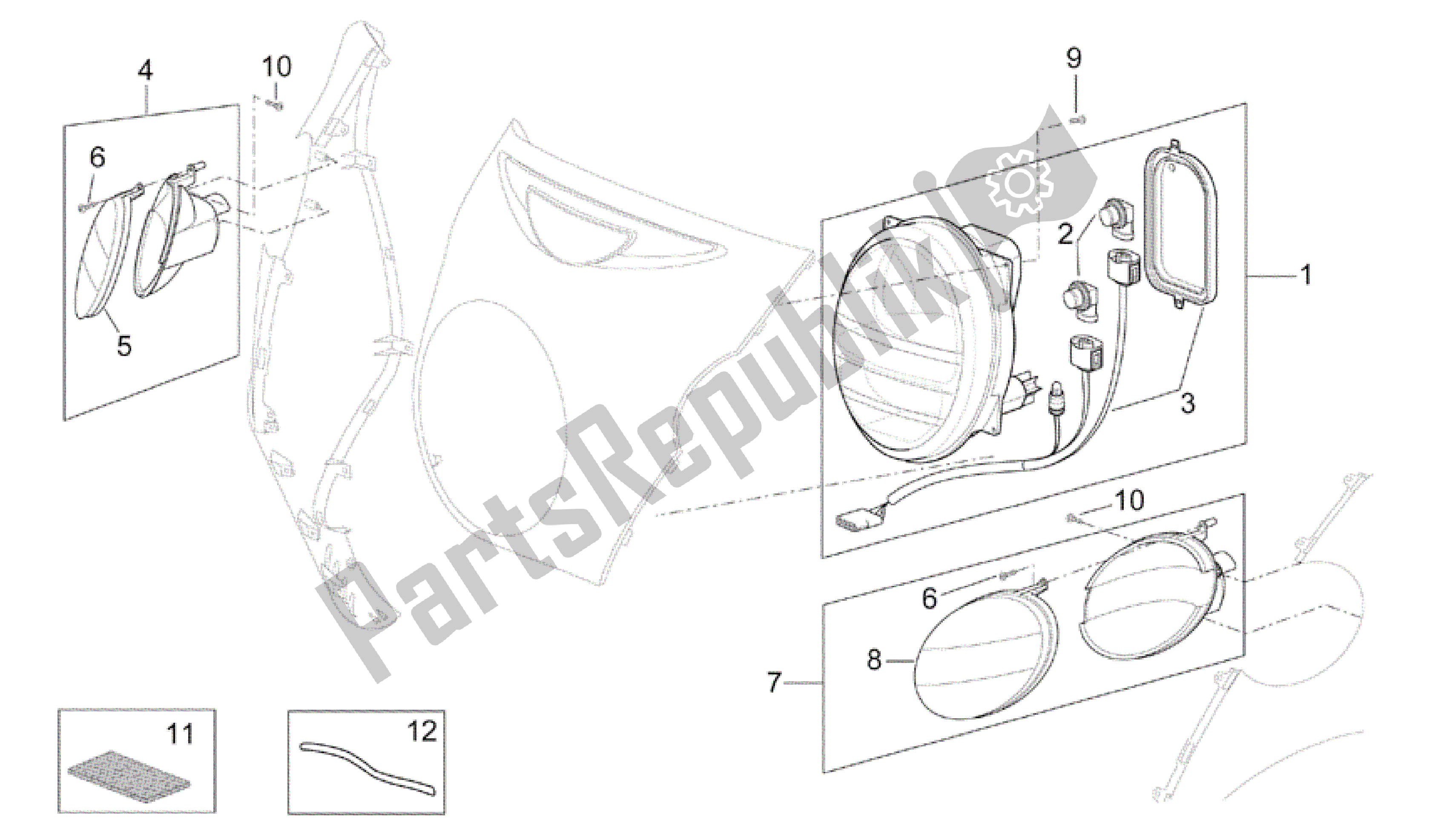 Alle onderdelen voor de Voorlichten van de Aprilia Scarabeo 500 2003 - 2006