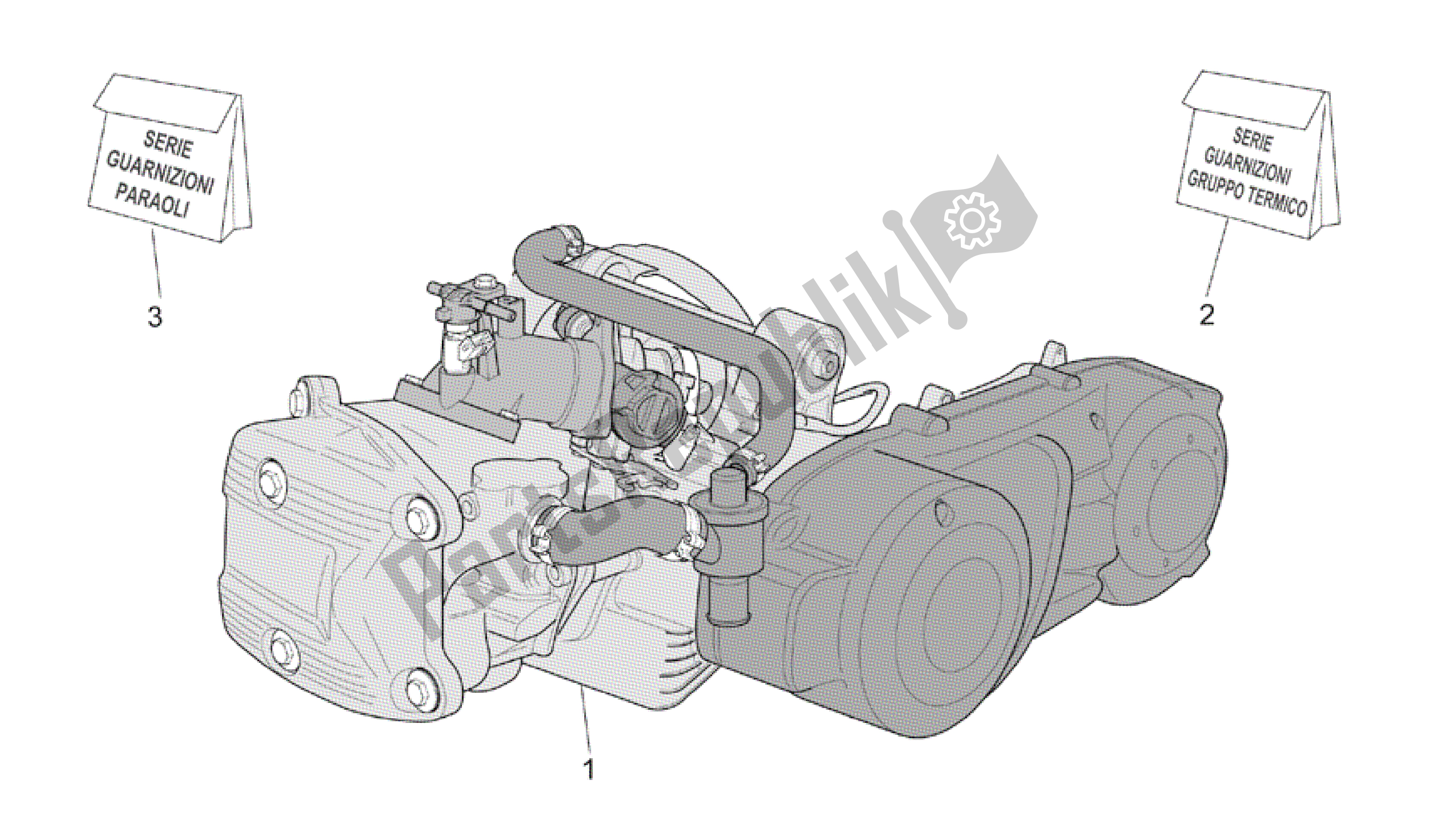 Alle onderdelen voor de Motor Assemblage van de Aprilia Scarabeo 500 2003 - 2006