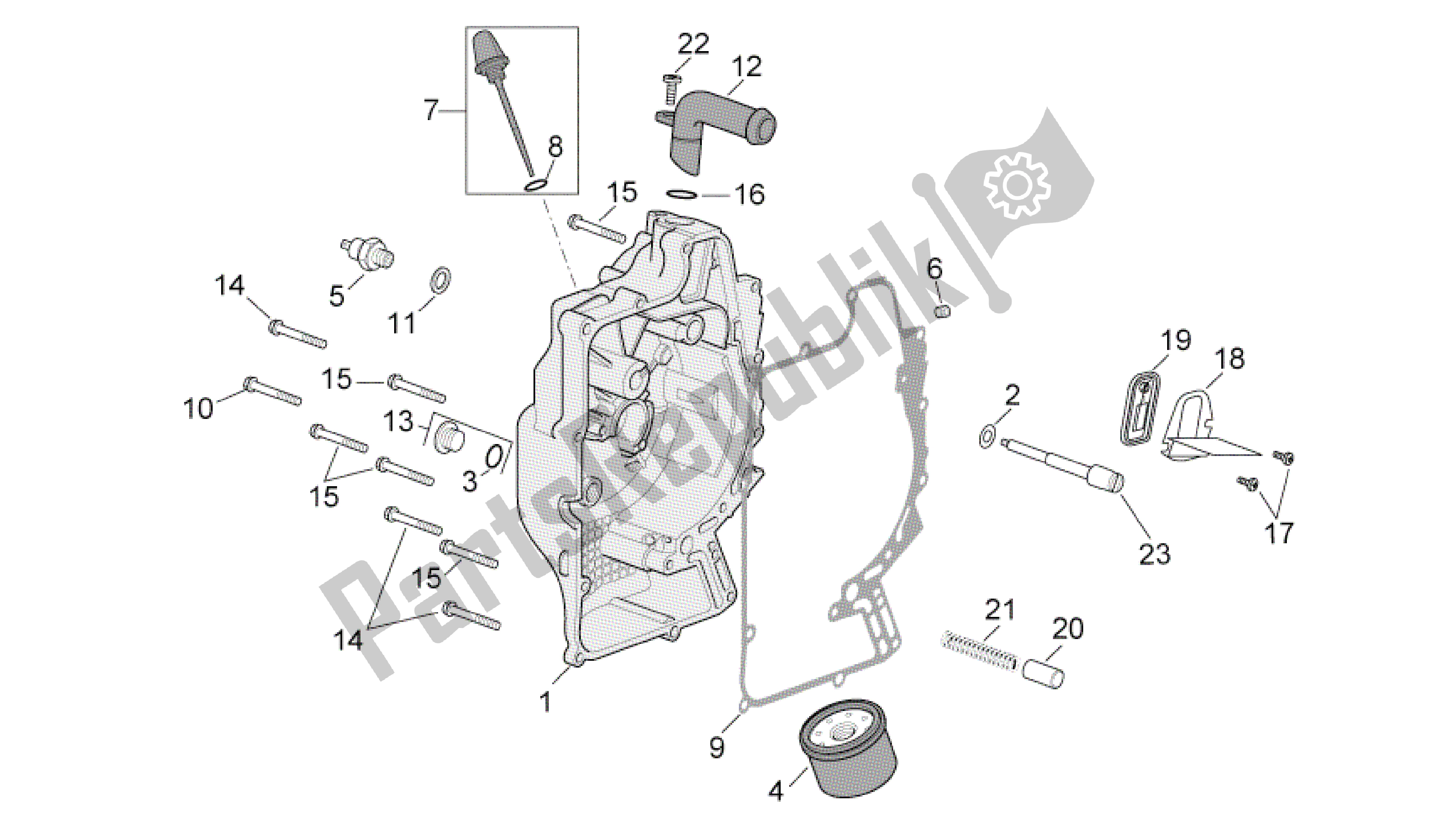 All parts for the Flywheel Cover of the Aprilia Scarabeo 500 2003 - 2006