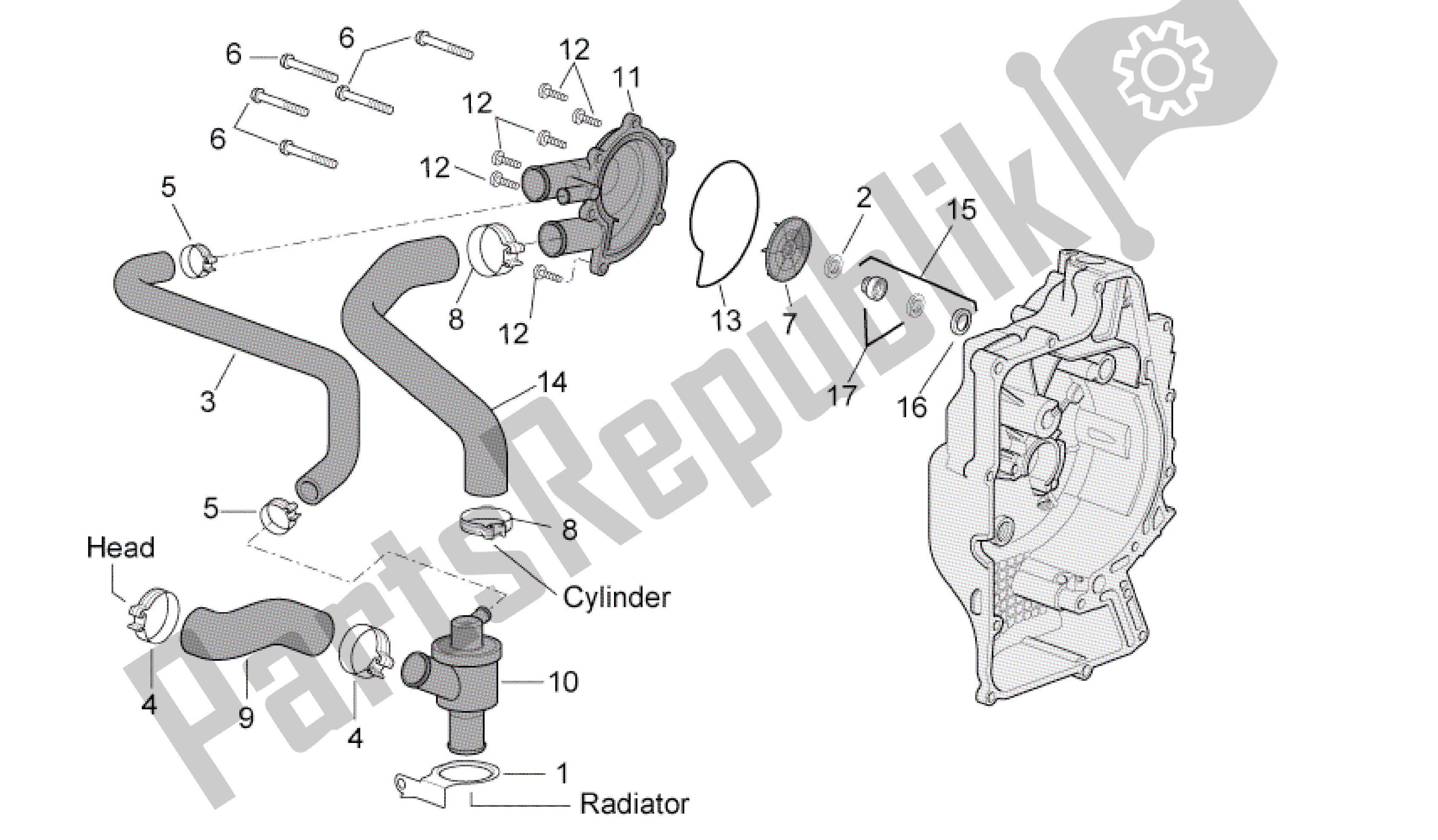 Alle onderdelen voor de Waterpomp van de Aprilia Scarabeo 500 2003 - 2006