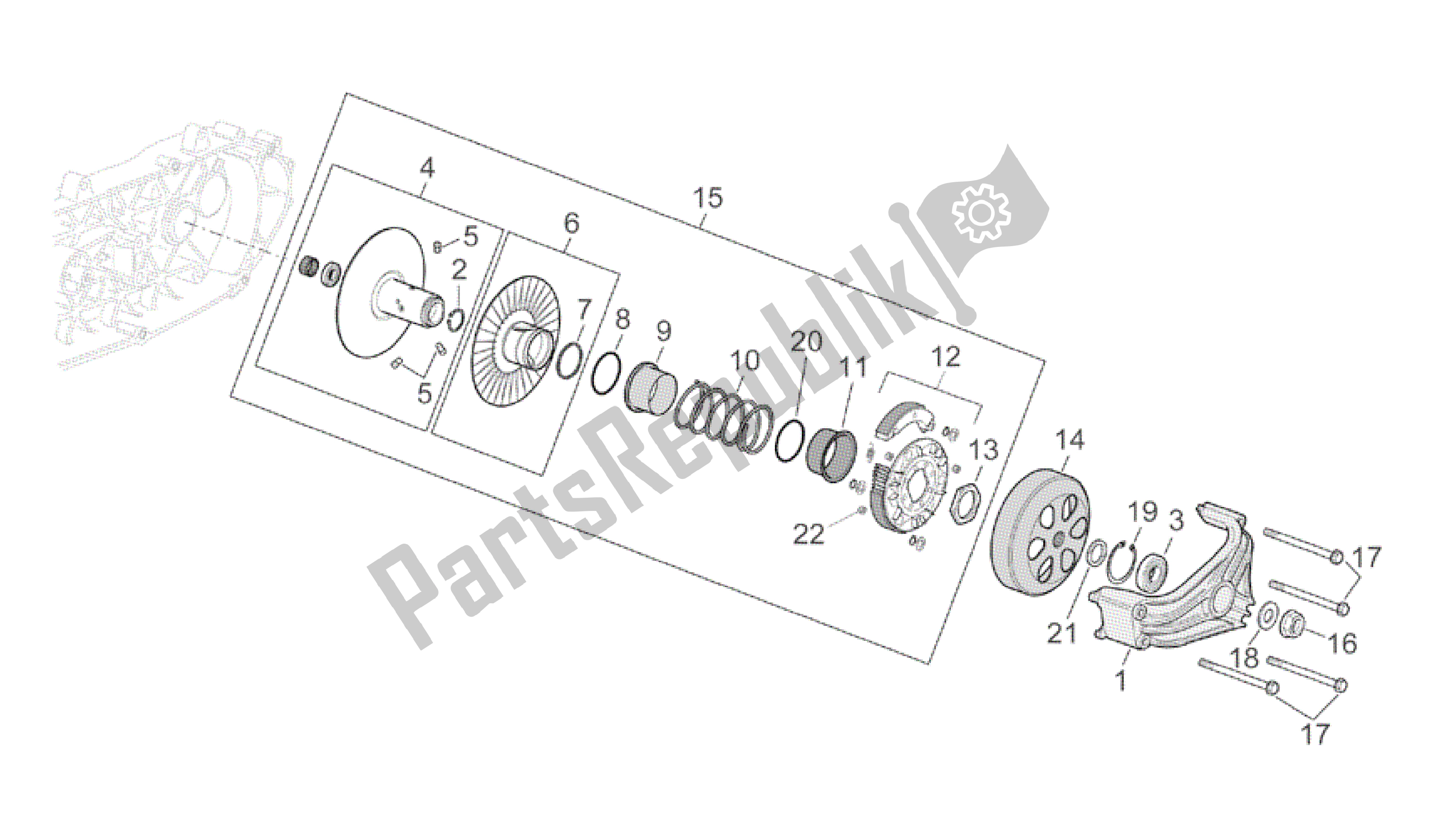 Toutes les pièces pour le Ensemble Poulie, Entraîné du Aprilia Scarabeo 500 2003 - 2006