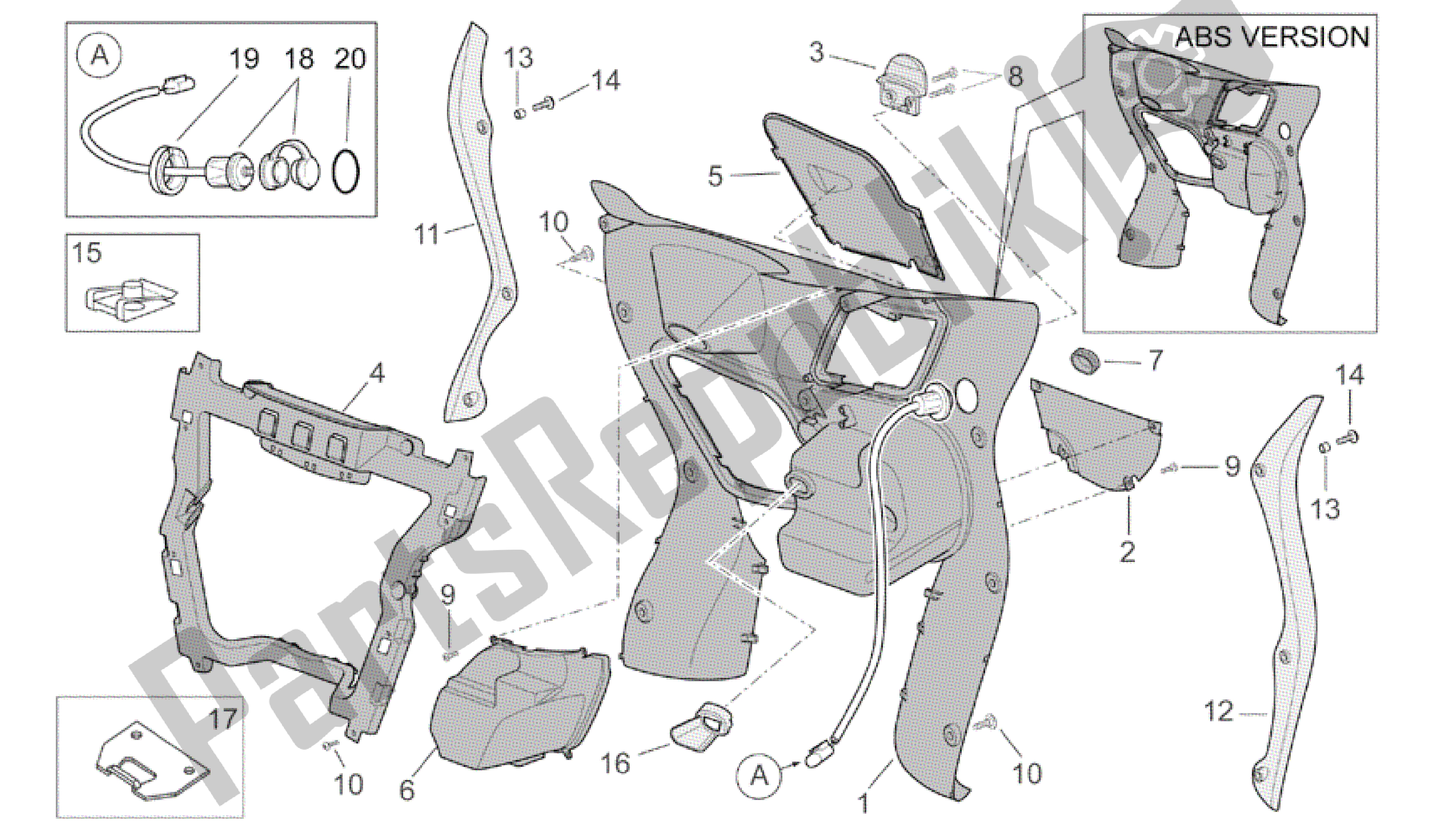 Toutes les pièces pour le Corps Central I du Aprilia Scarabeo 500 2003 - 2006