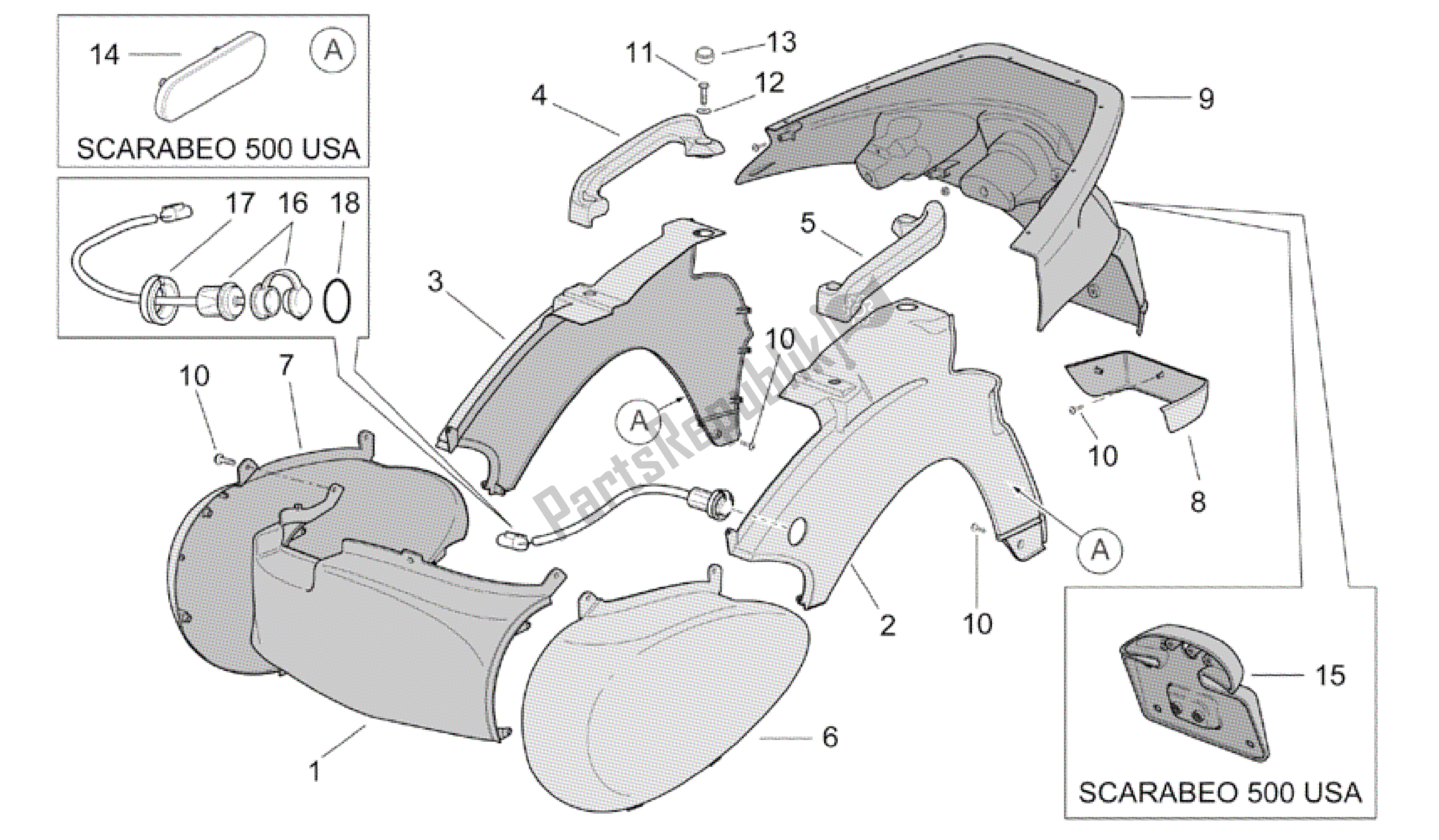 Tutte le parti per il Corpo Posteriore del Aprilia Scarabeo 500 2003 - 2006