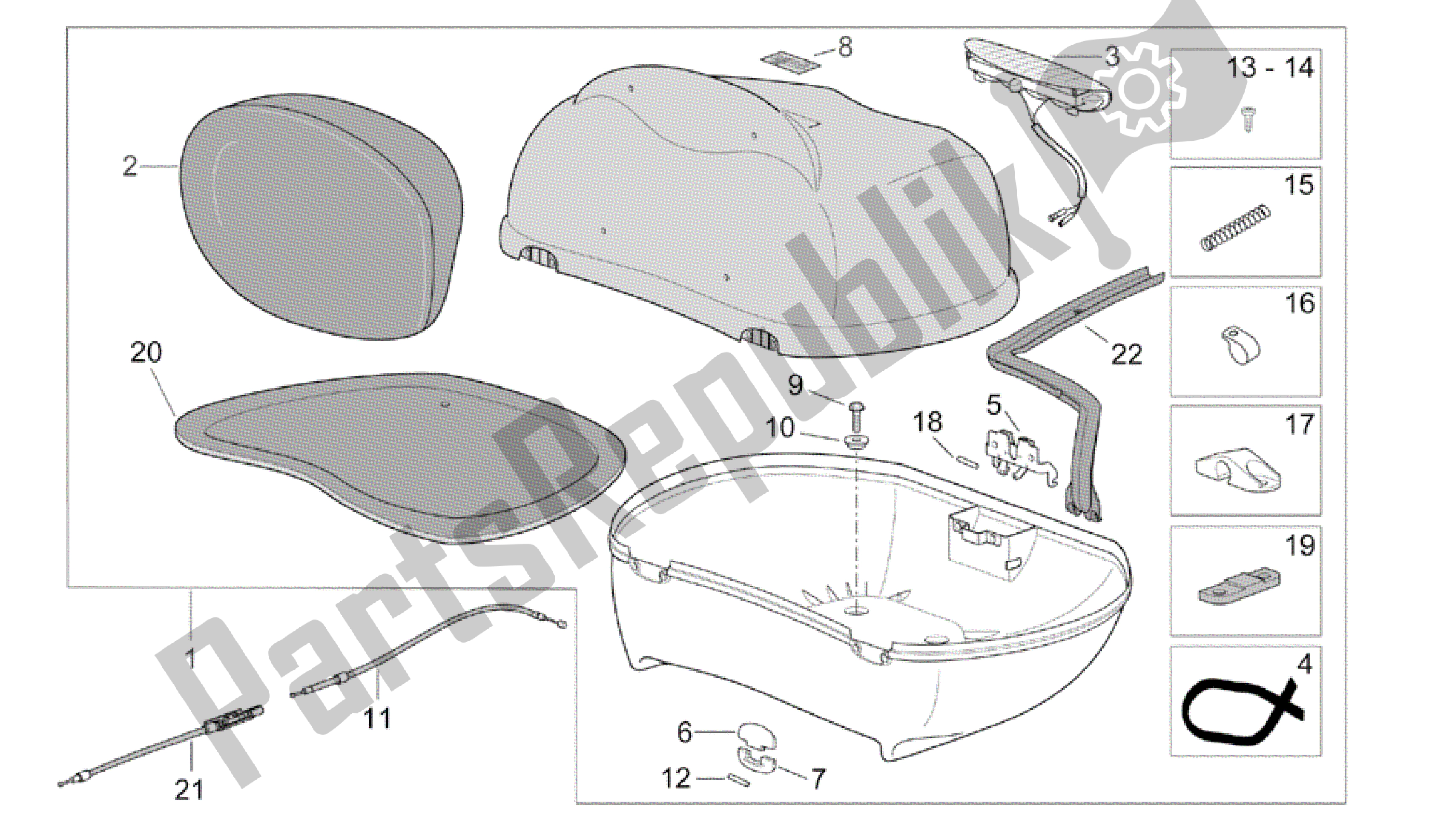 Toutes les pièces pour le Top Case du Aprilia Scarabeo 500 2003 - 2006