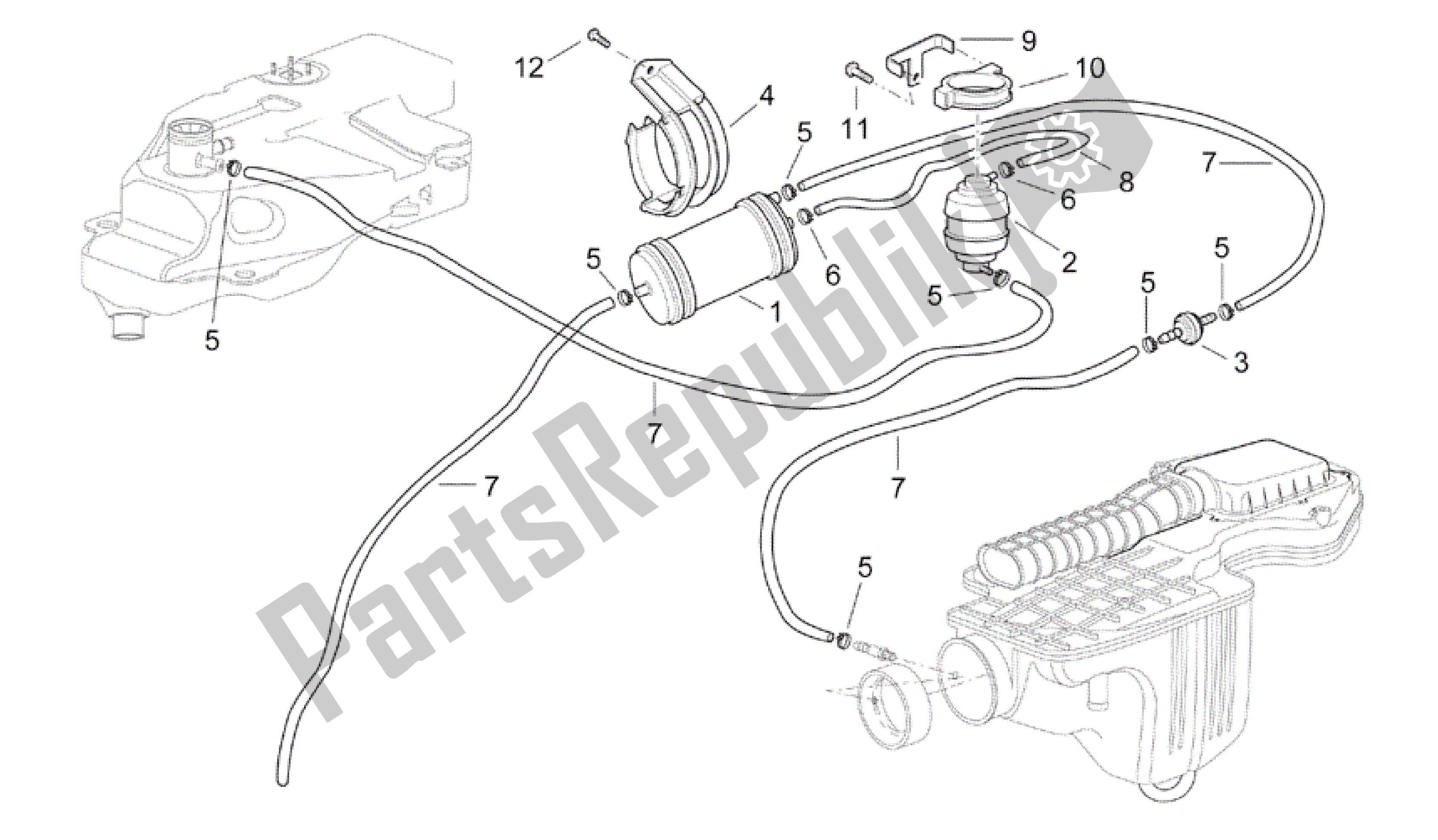 All parts for the Fuel Vapour Recover System of the Aprilia Scarabeo 500 2003 - 2006