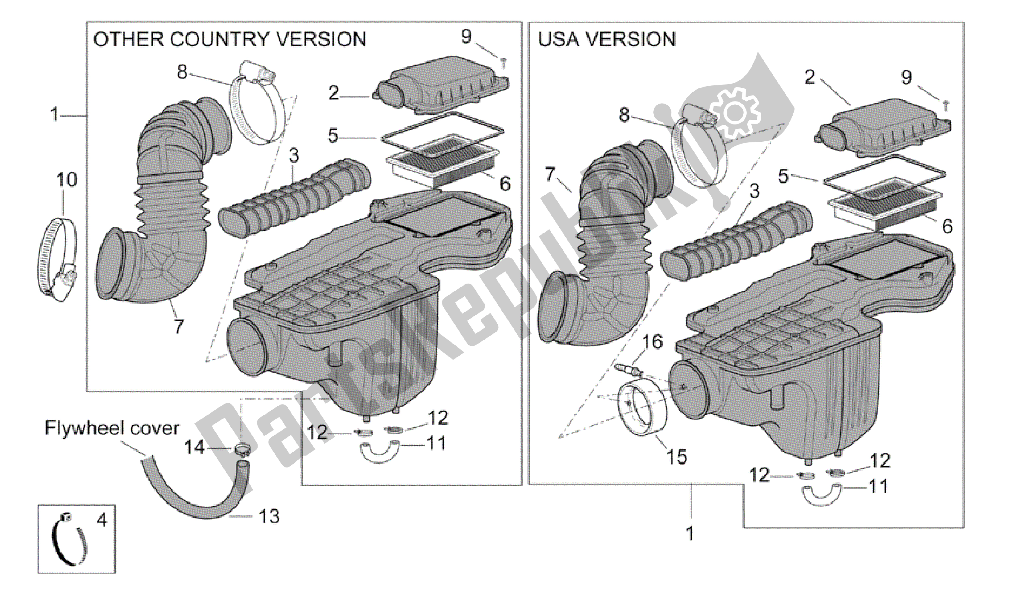 All parts for the Air Box of the Aprilia Scarabeo 500 2003 - 2006