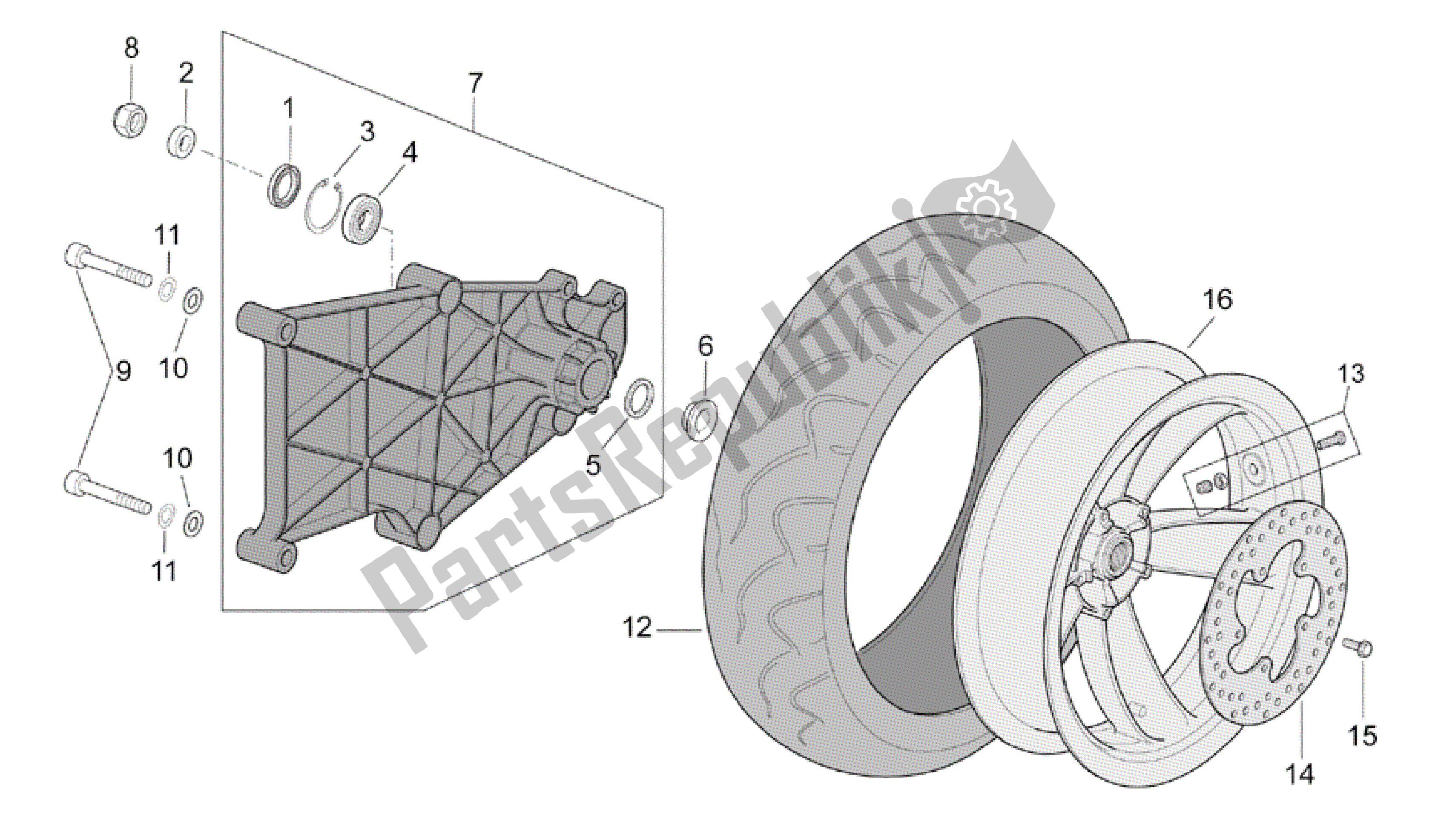 Toutes les pièces pour le Roue Arrière du Aprilia Scarabeo 500 2003 - 2006