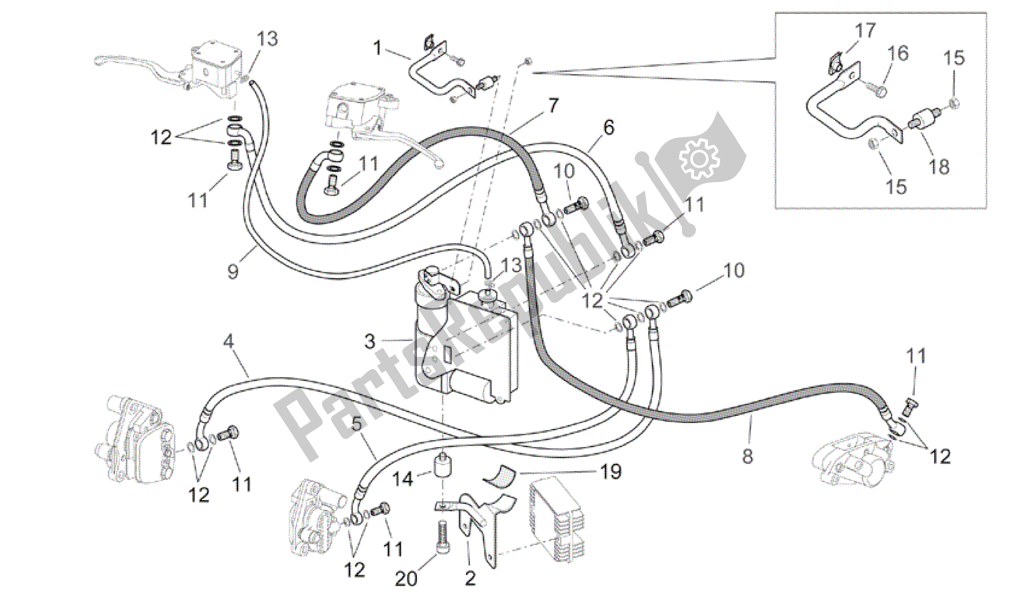 Todas as partes de Sistema De Freio Abs do Aprilia Scarabeo 500 2003 - 2006