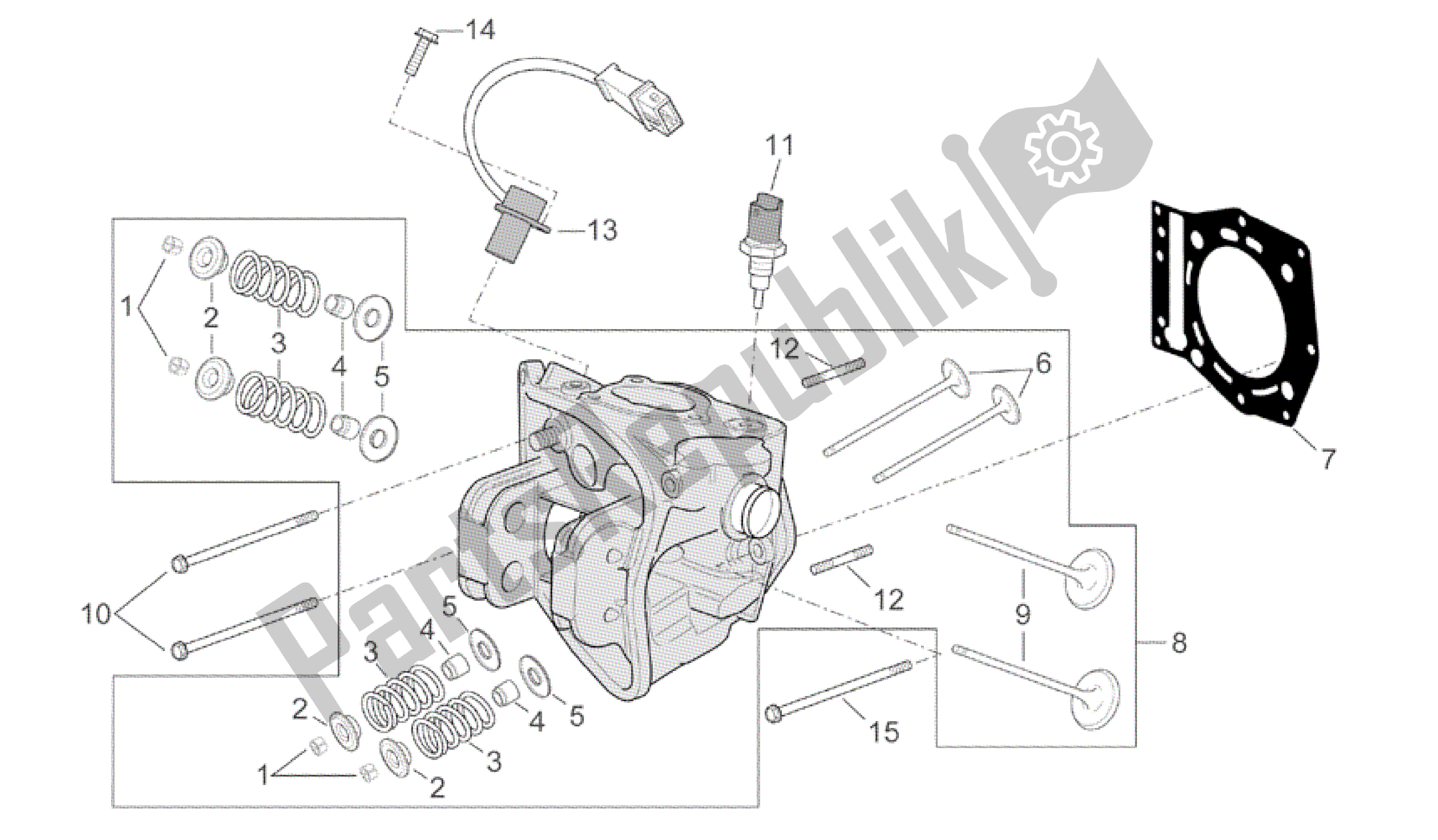 All parts for the Cylinder Head of the Aprilia Scarabeo 500 2003 - 2006