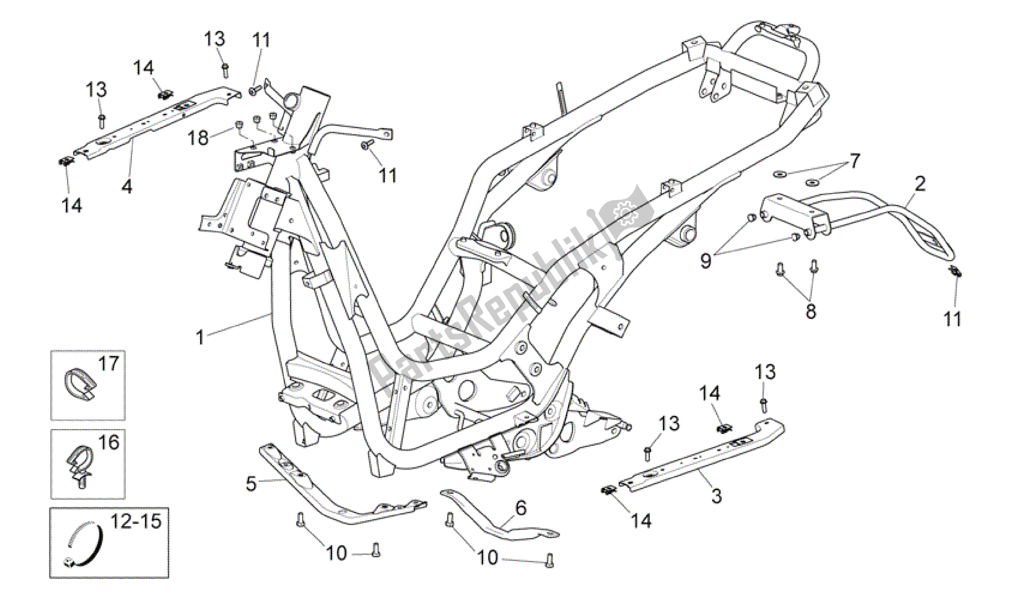 All parts for the Frame of the Aprilia Scarabeo 400 2006 - 2008