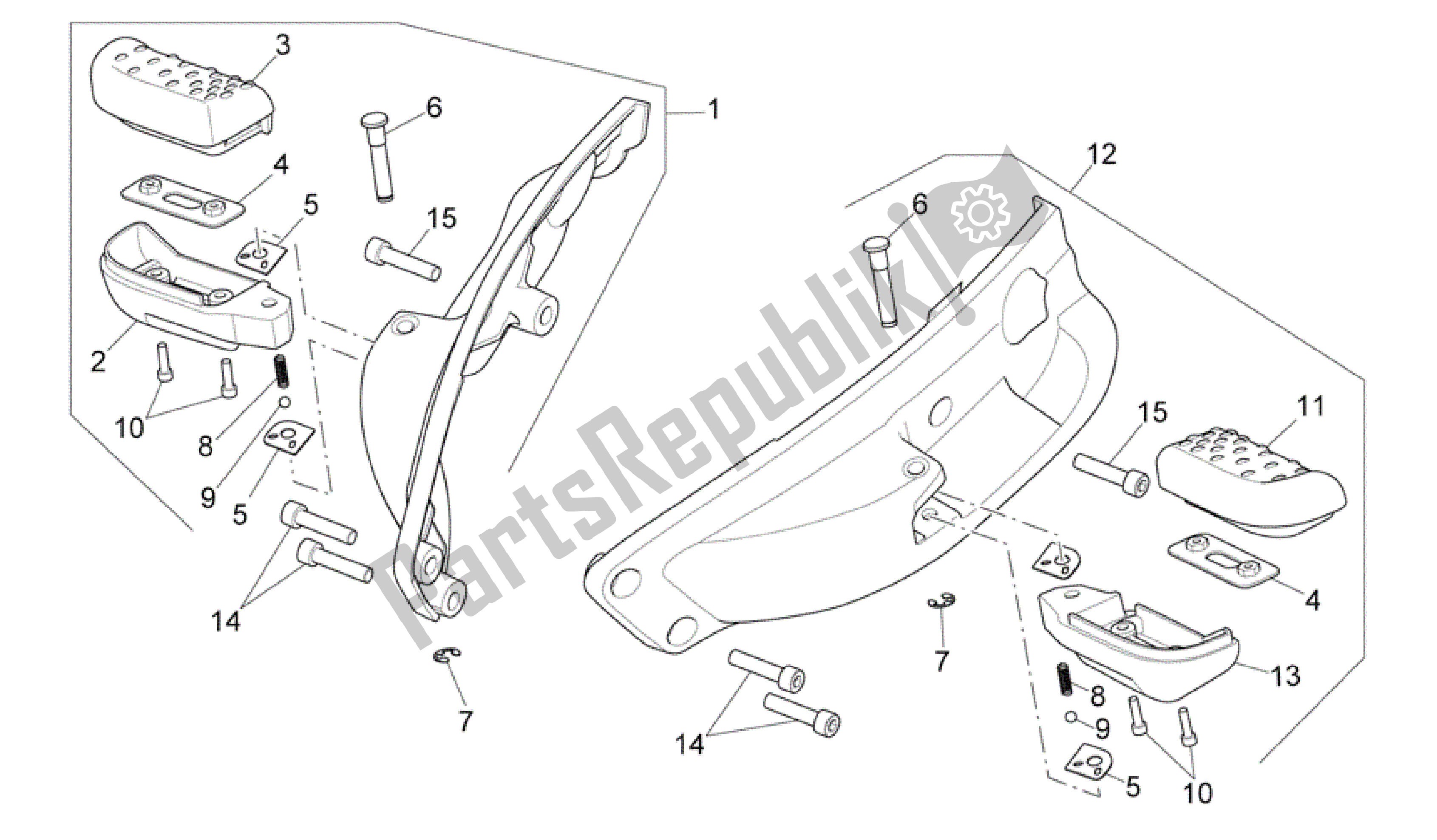 All parts for the Foot Rests of the Aprilia Scarabeo 400 2006 - 2008