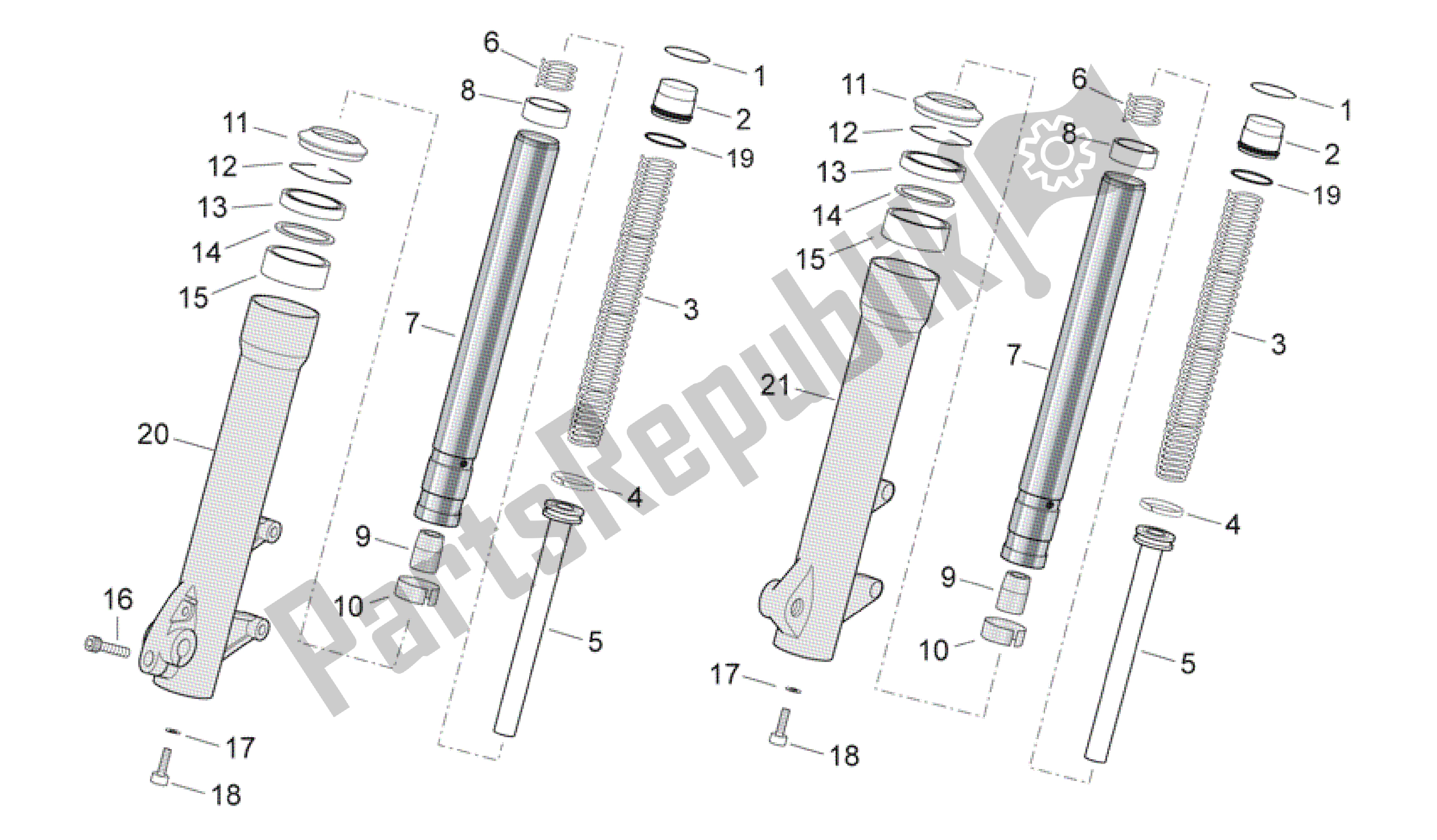 All parts for the Fron Fork Ii of the Aprilia Scarabeo 400 2006 - 2008