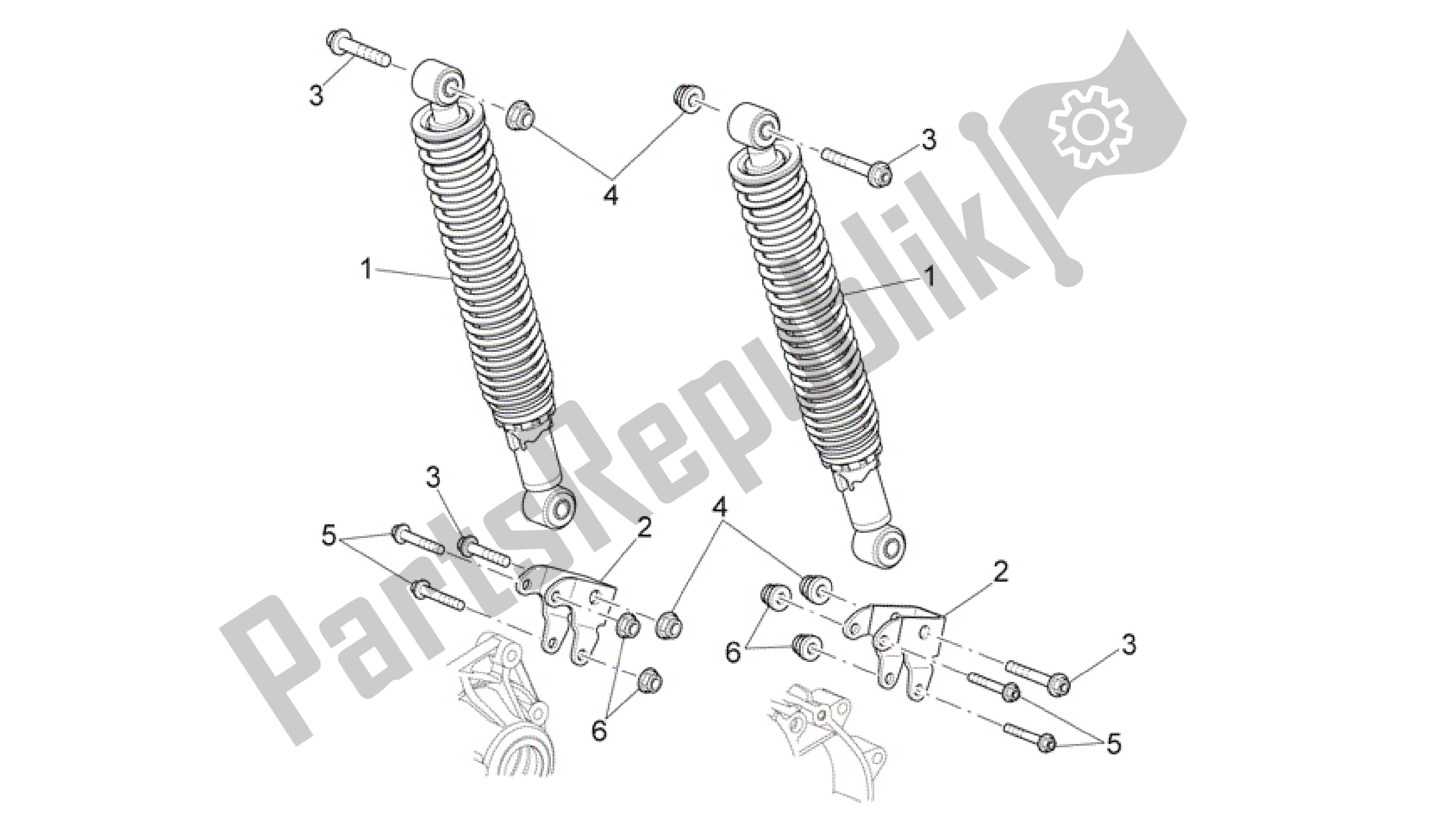 All parts for the Rear Shock Absorber of the Aprilia Scarabeo 400 2006 - 2008