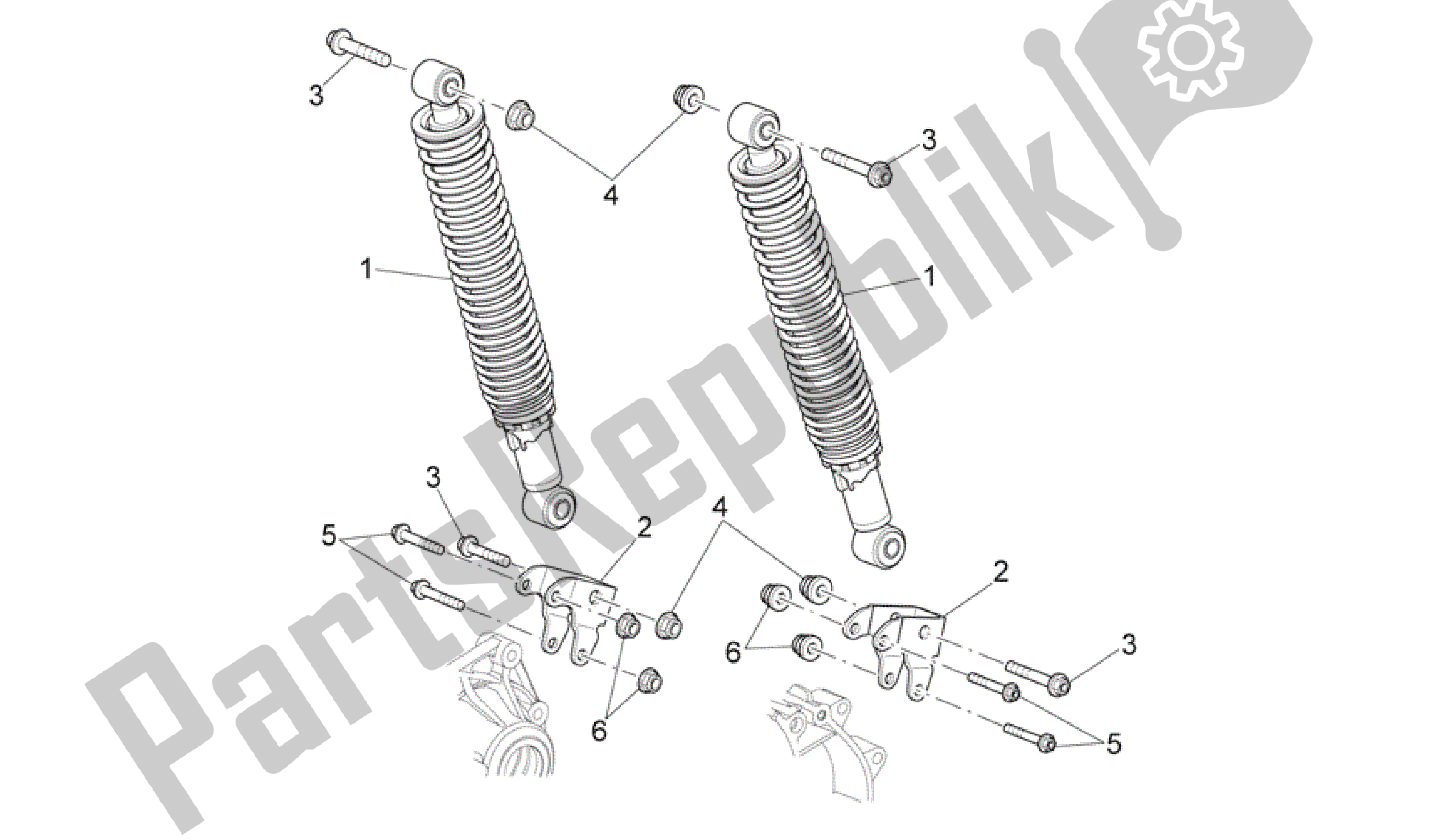 All parts for the Rear Shock Absorber of the Aprilia Scarabeo 400 2006 - 2008