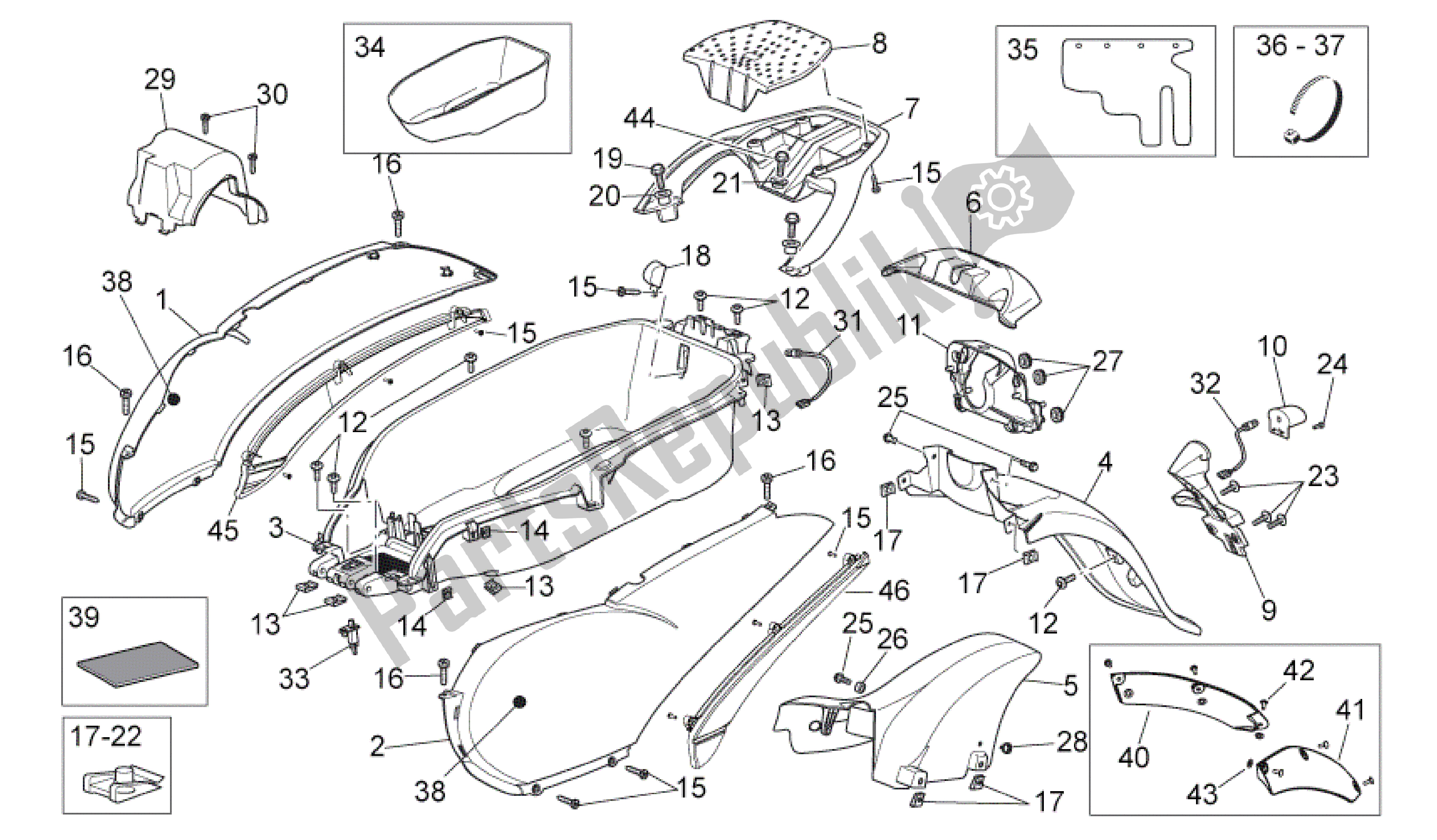 All parts for the Rear Body of the Aprilia Scarabeo 400 2006 - 2008