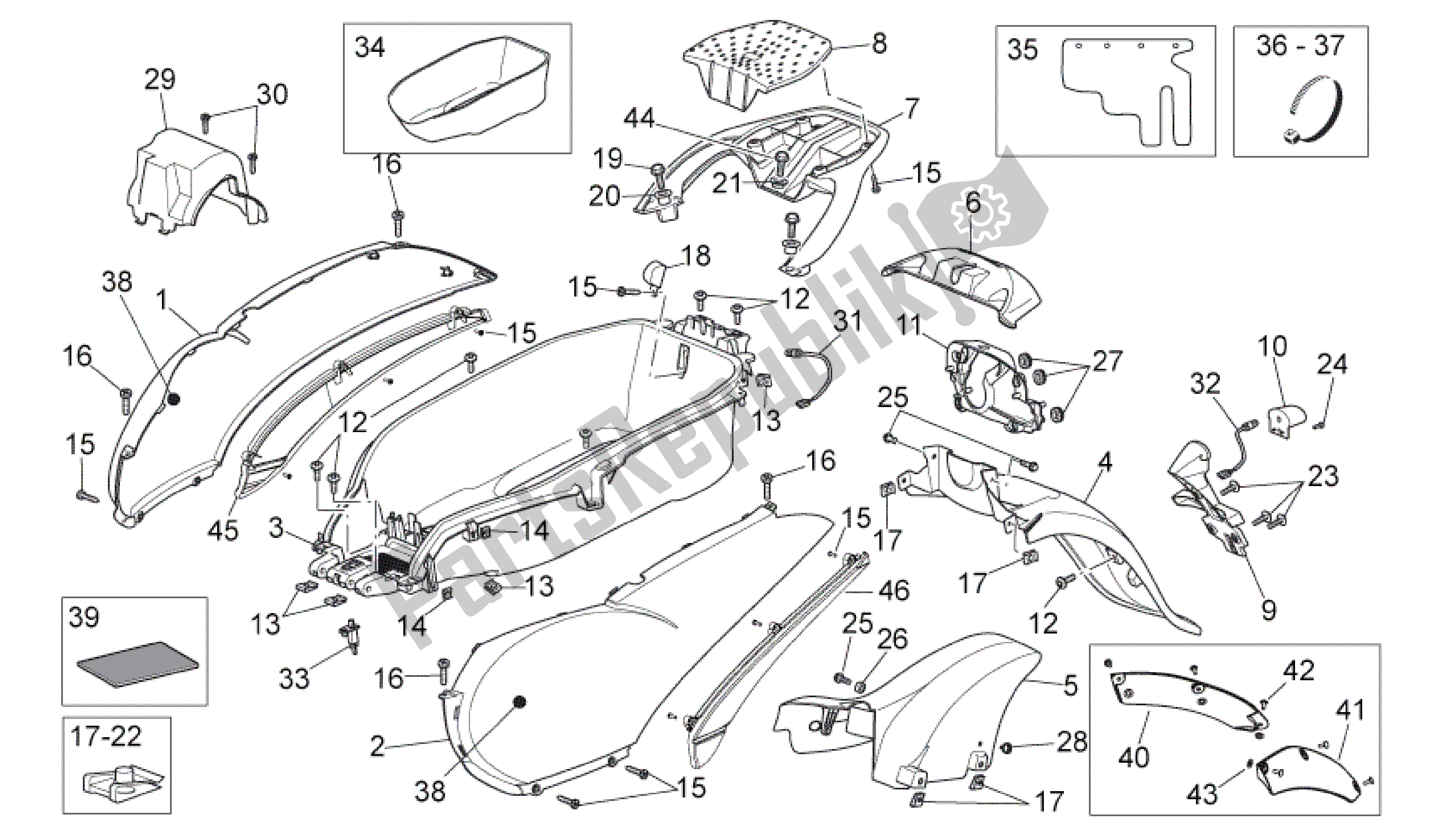 Todas as partes de Corpo Traseiro do Aprilia Scarabeo 400 2006 - 2008