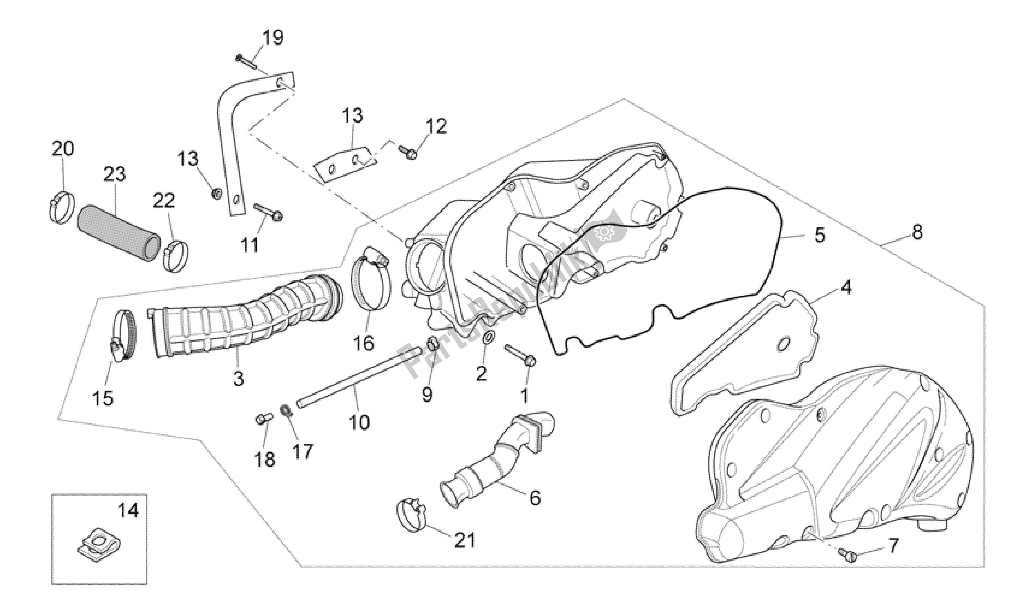 All parts for the Air Box of the Aprilia Scarabeo 400 2006 - 2008