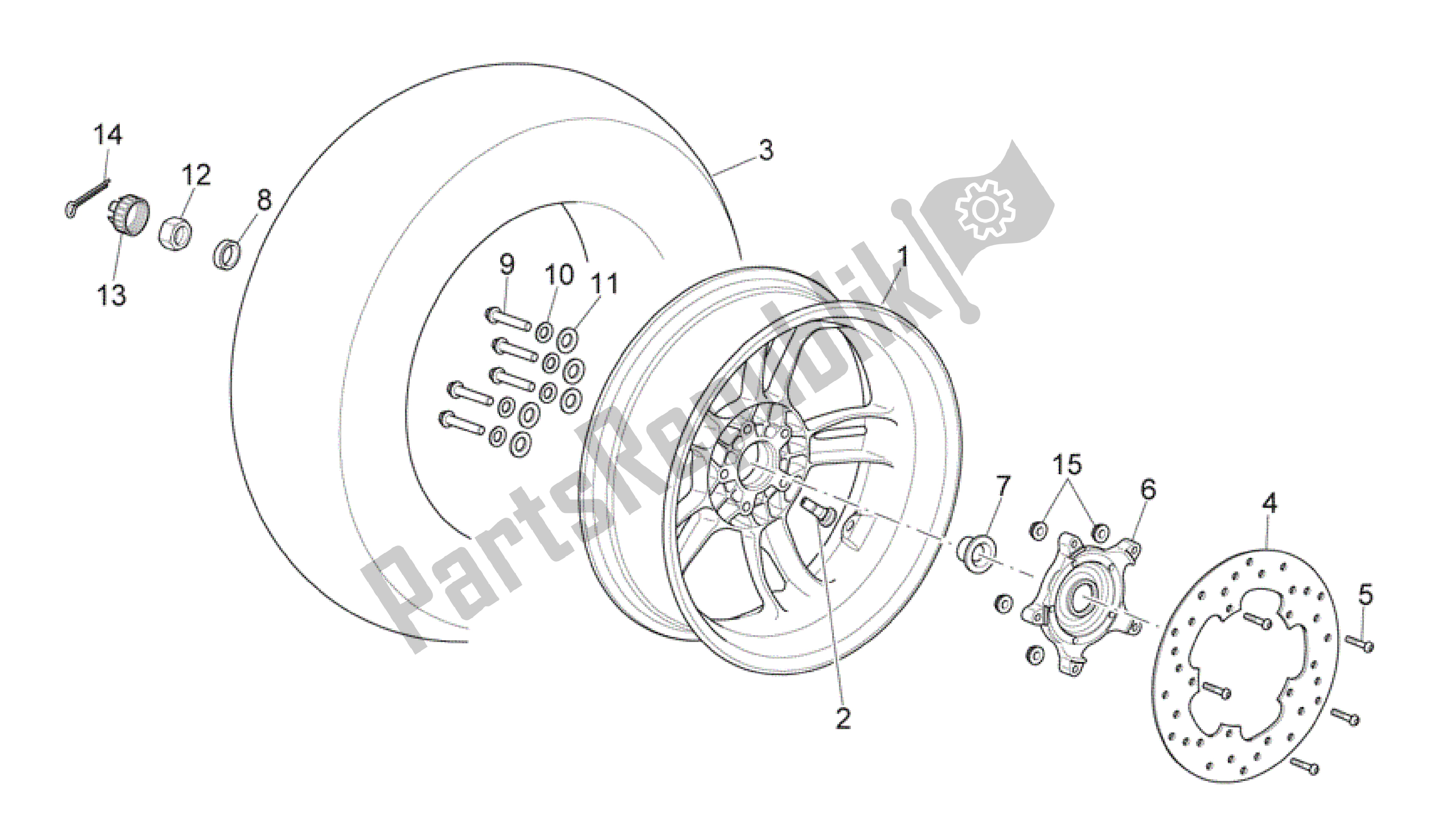 All parts for the Rear Wheel of the Aprilia Scarabeo 400 2006 - 2008