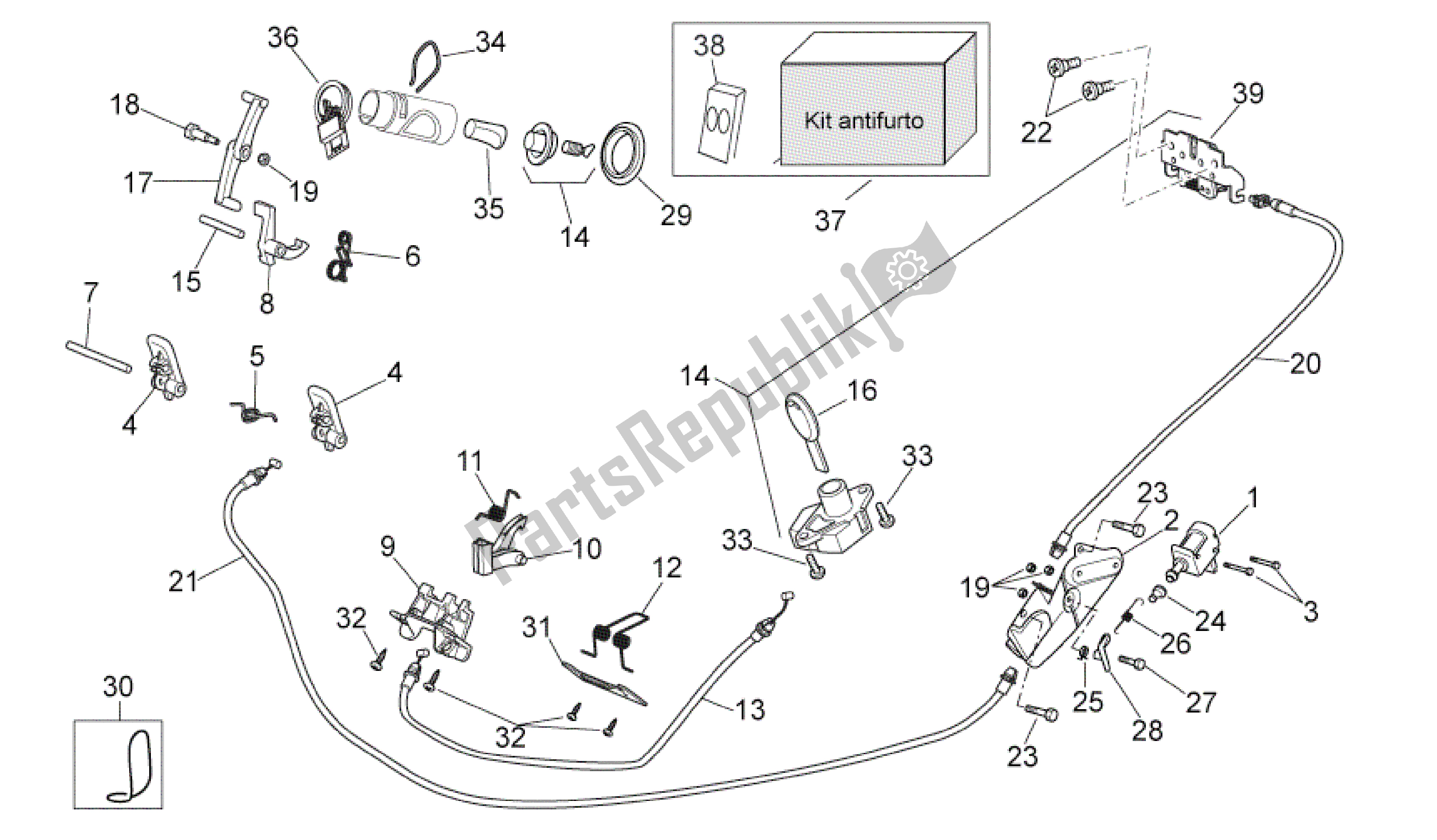 All parts for the Lock Hardware Kit of the Aprilia Scarabeo 400 2006 - 2008