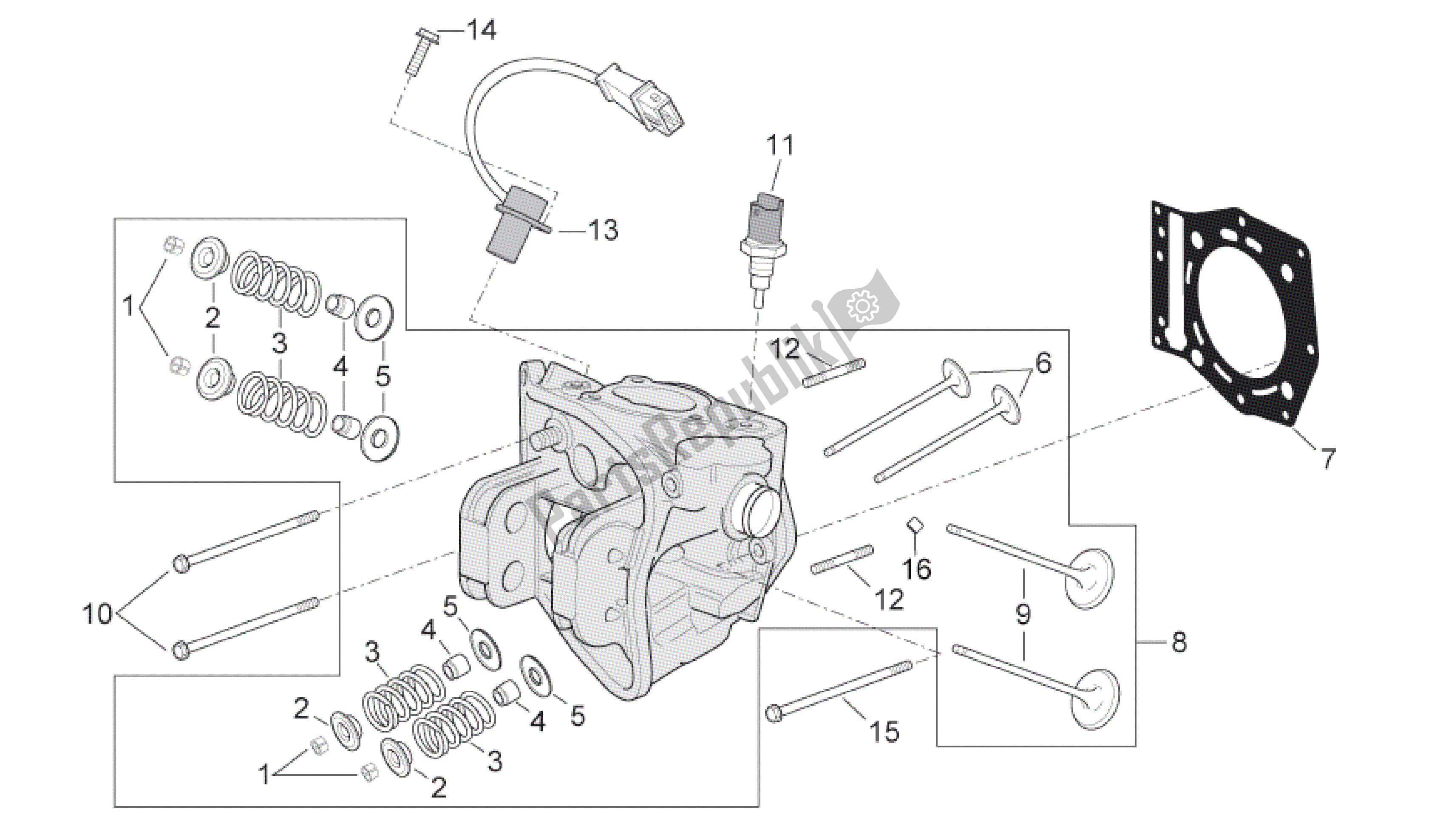 All parts for the Cylinder Head of the Aprilia Scarabeo 400 2006 - 2008