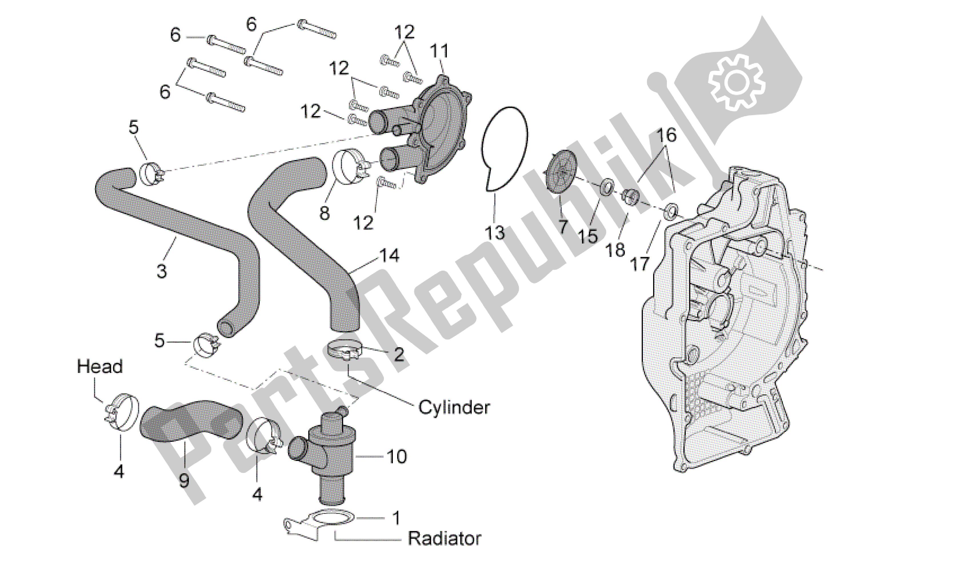 Alle onderdelen voor de Waterpomp van de Aprilia Scarabeo 400 2006 - 2008