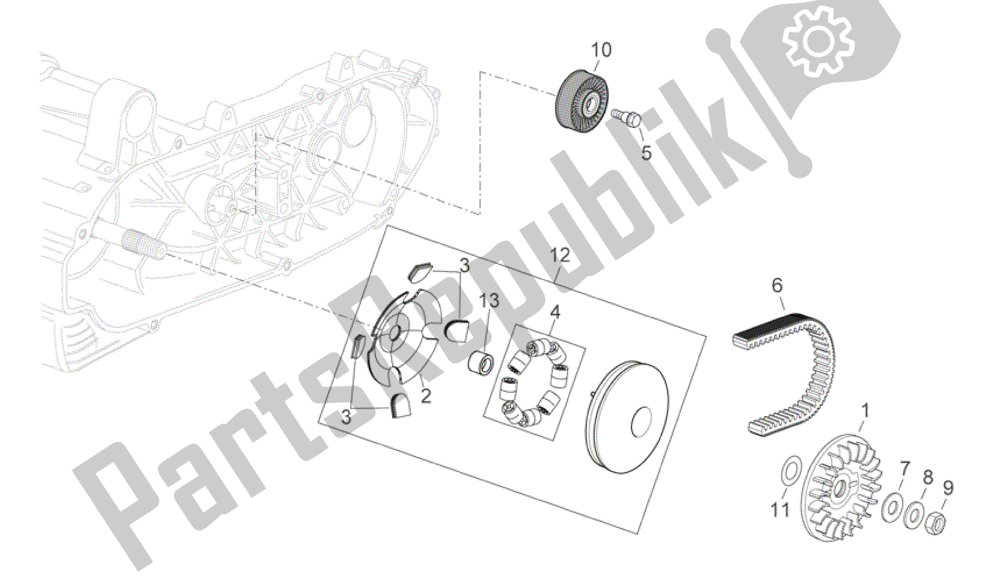 All parts for the Primary Transm. Of the Aprilia Scarabeo 400 2006 - 2008