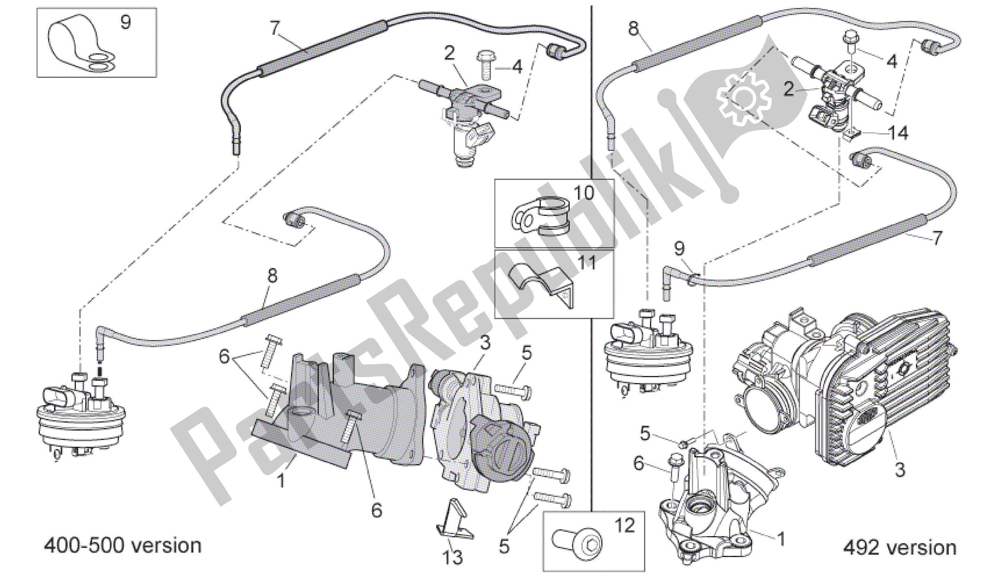 All parts for the Throttle Body of the Aprilia Scarabeo 400 2006 - 2008
