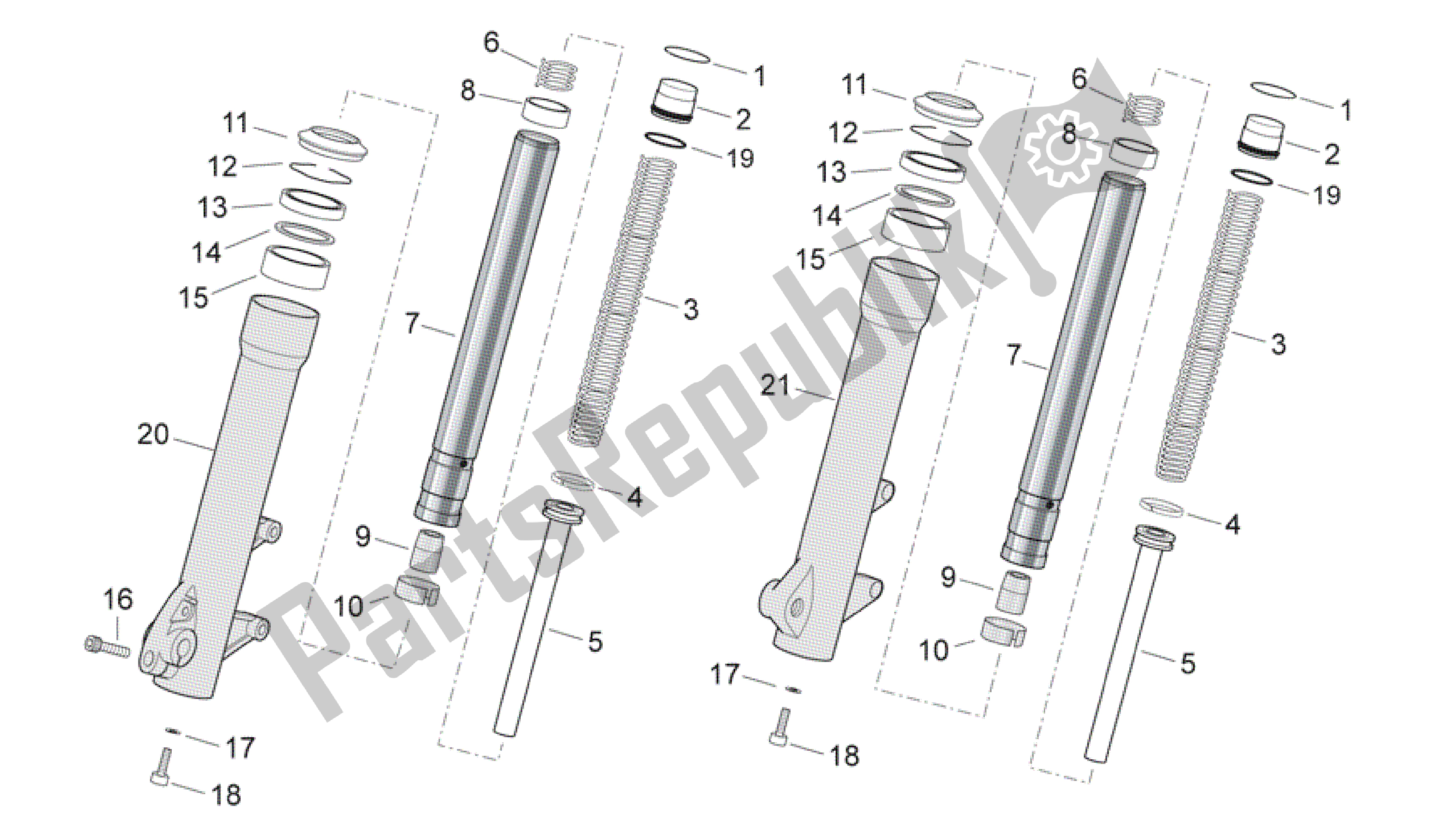 All parts for the Fron Fork Ii of the Aprilia Scarabeo 492 2006 - 2008