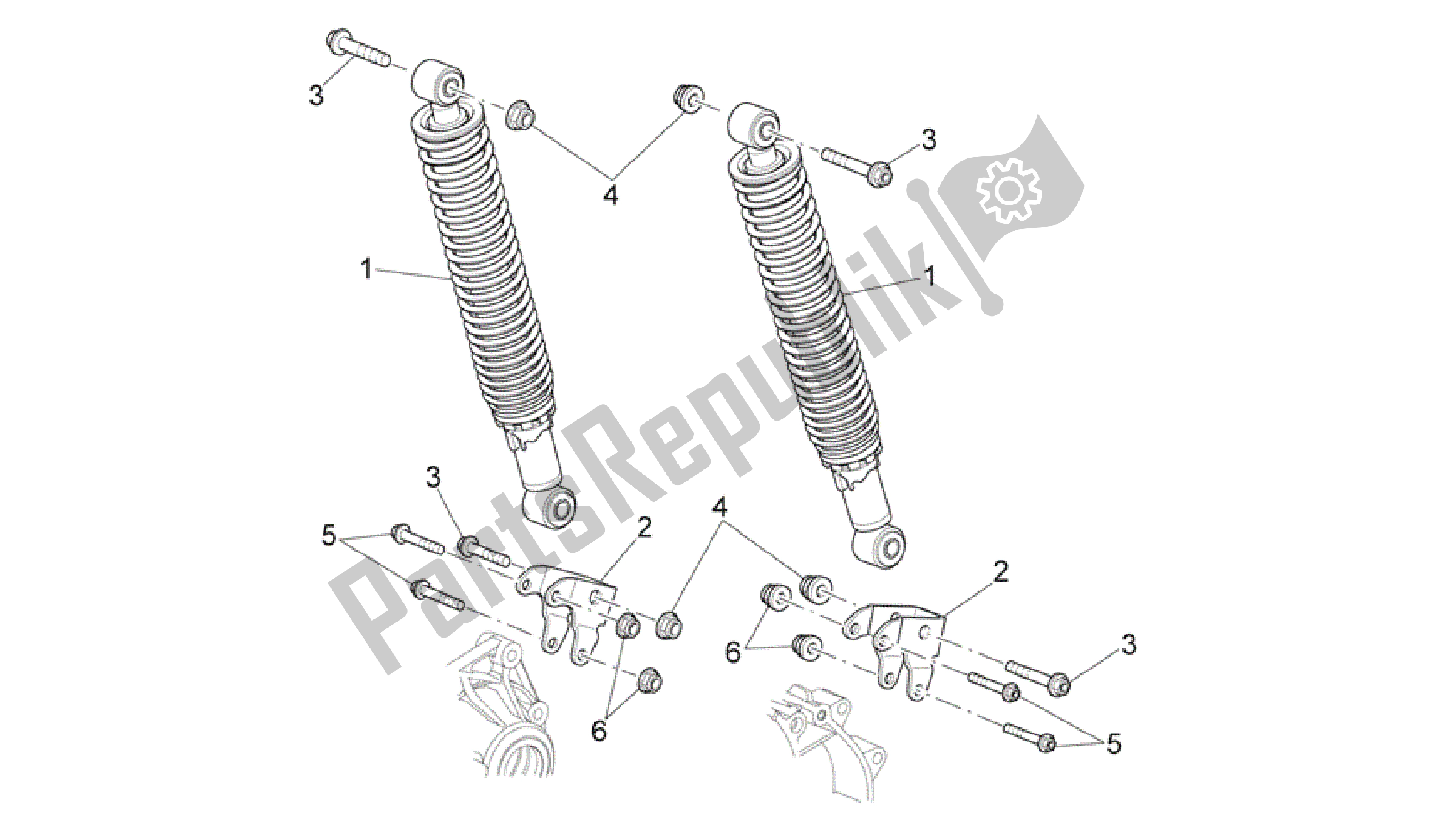 All parts for the Rear Shock Absorber of the Aprilia Scarabeo 492 2006 - 2008