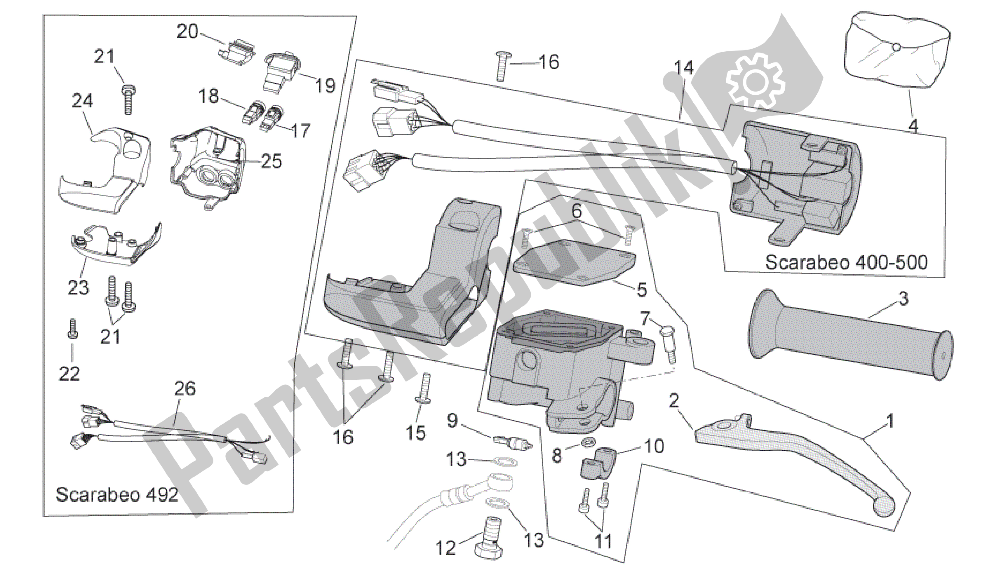 Alle onderdelen voor de Lh Controles van de Aprilia Scarabeo 492 2006 - 2008