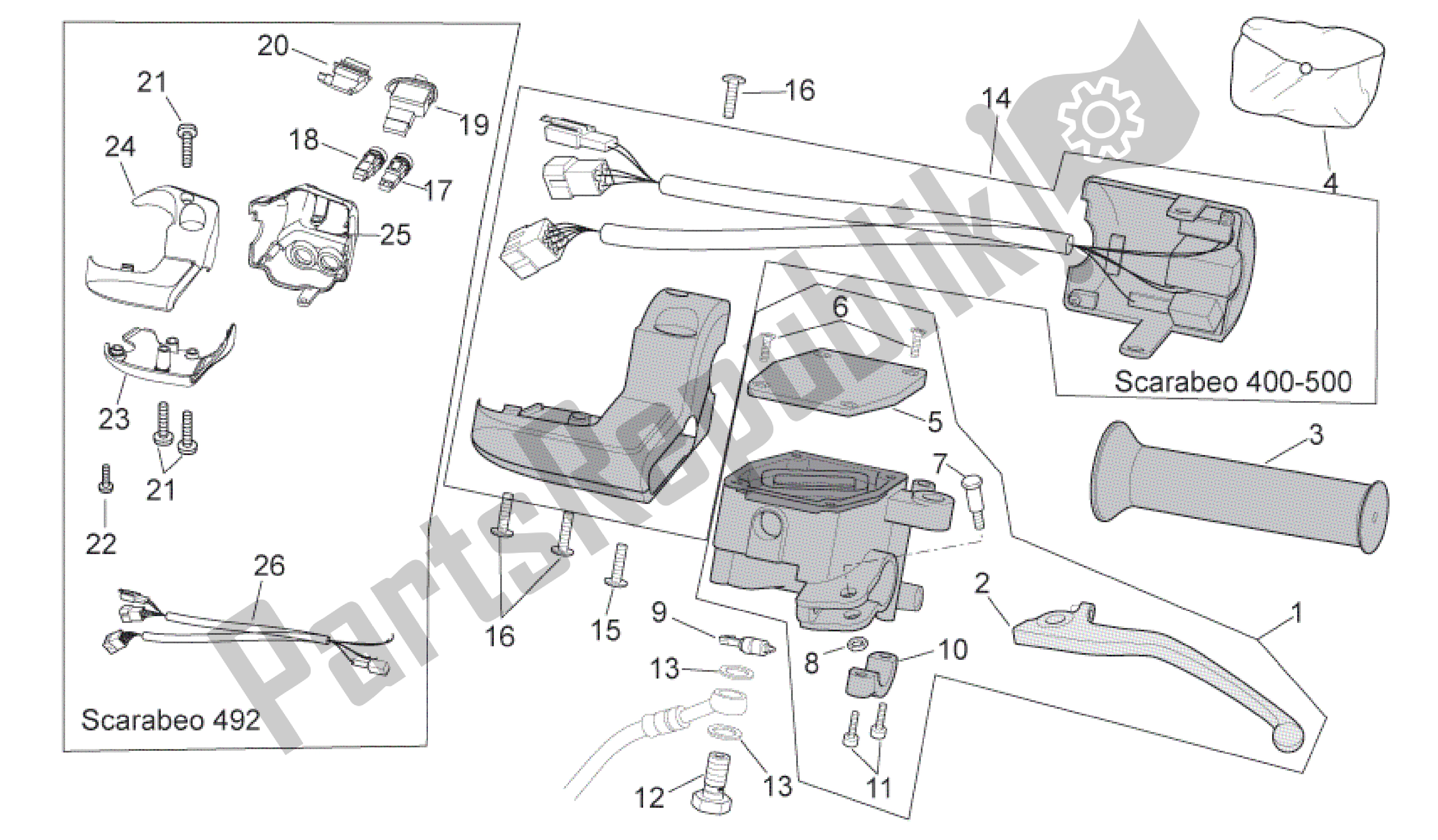 Todas las partes para Lh Controles de Aprilia Scarabeo 492 2006 - 2008