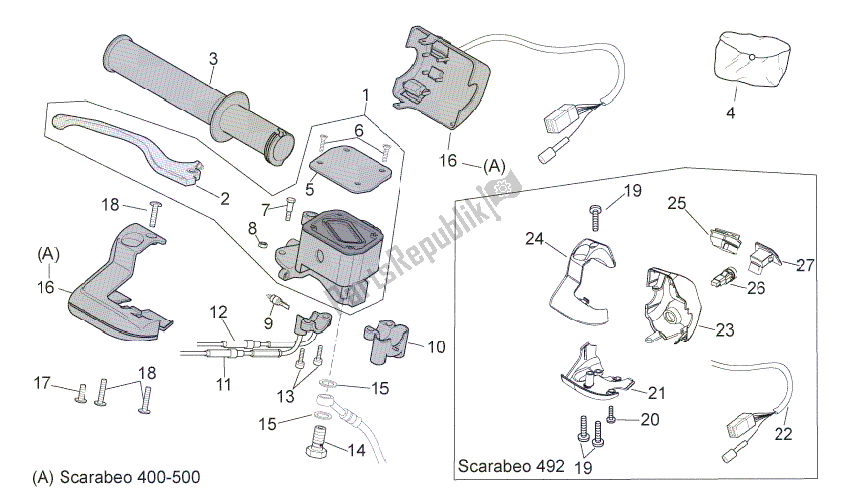 Tutte le parti per il Controlli Rh del Aprilia Scarabeo 492 2006 - 2008