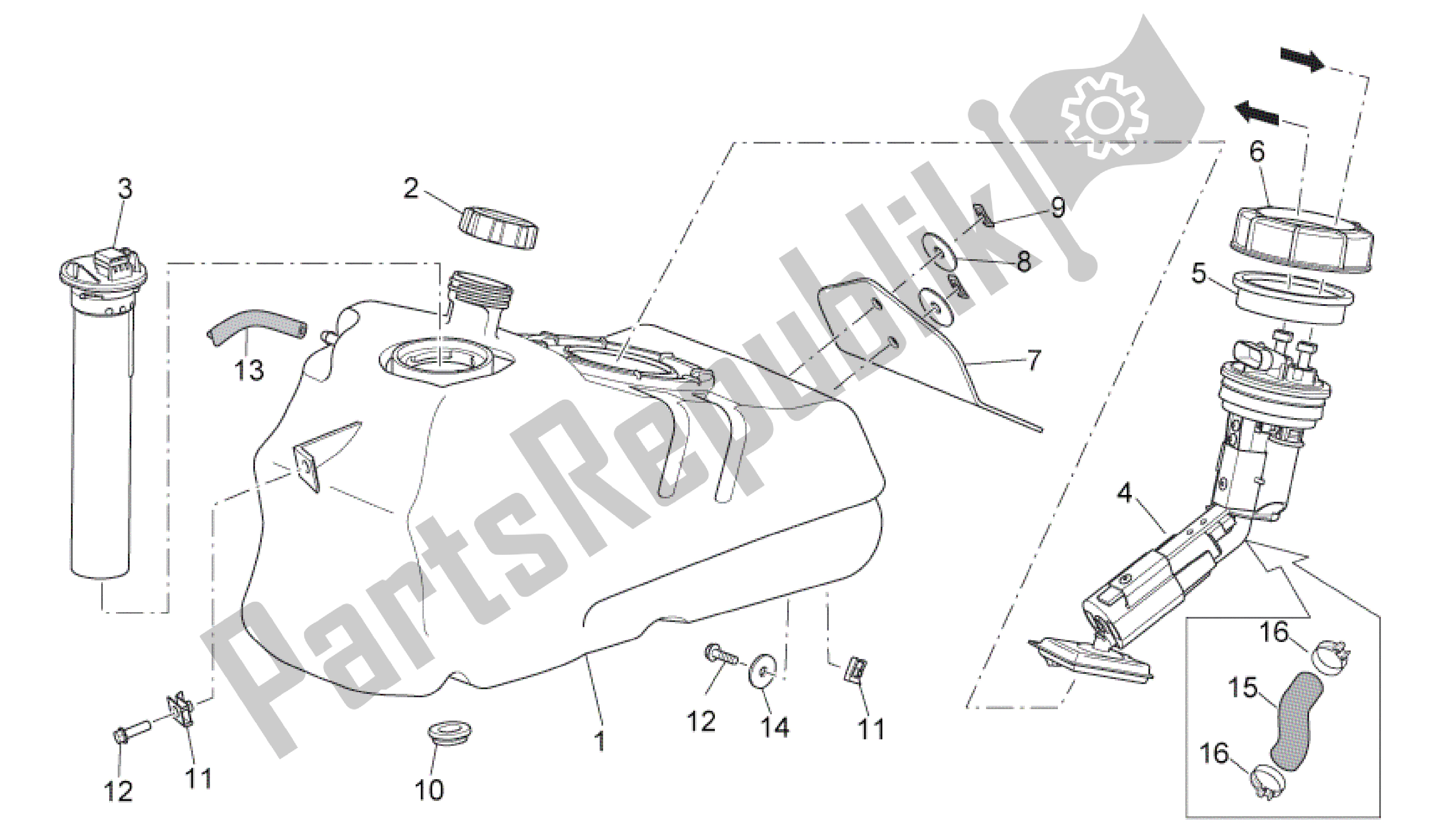 All parts for the Fuel Tank of the Aprilia Scarabeo 492 2006 - 2008