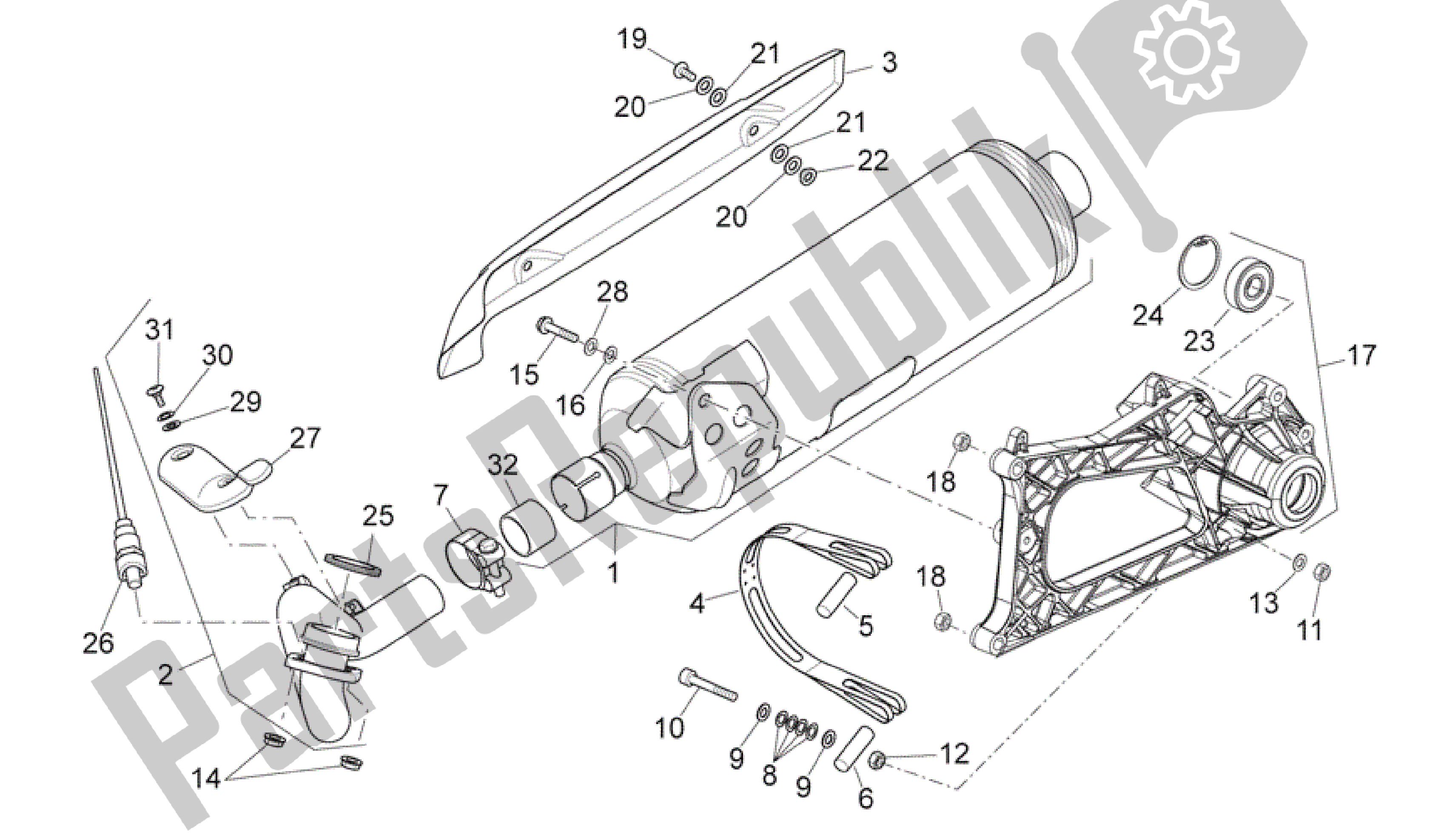 All parts for the Exhaust Unit of the Aprilia Scarabeo 492 2006 - 2008
