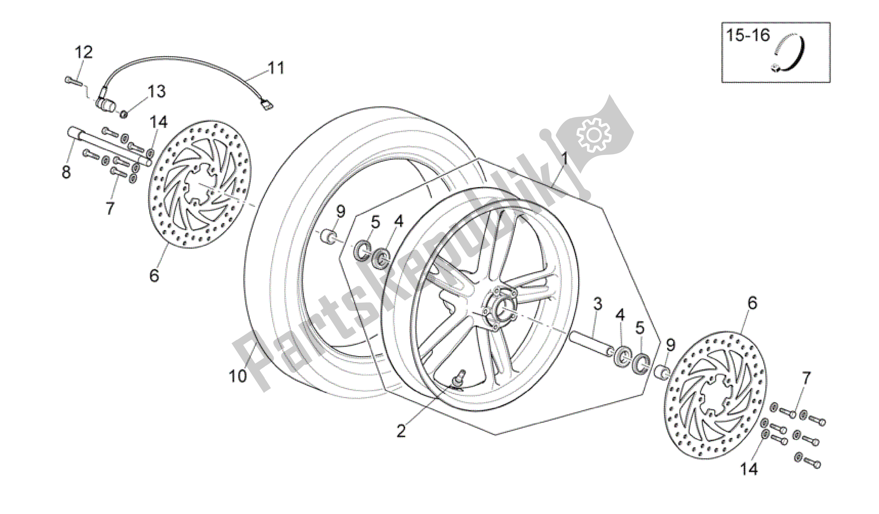 Toutes les pièces pour le Roue Avant du Aprilia Scarabeo 492 2006 - 2008