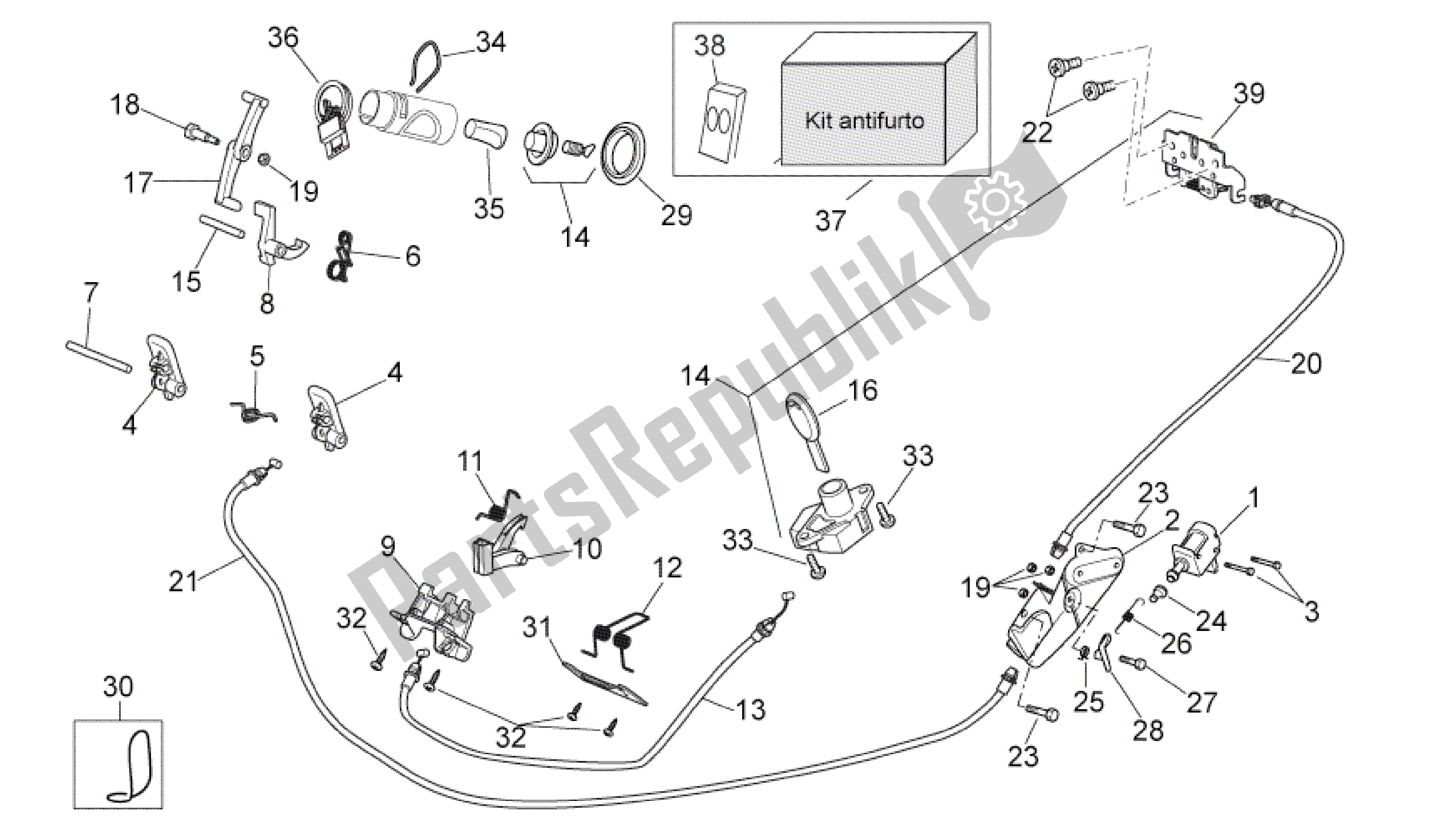 Alle onderdelen voor de Slot Hardware Kit van de Aprilia Scarabeo 492 2006 - 2008